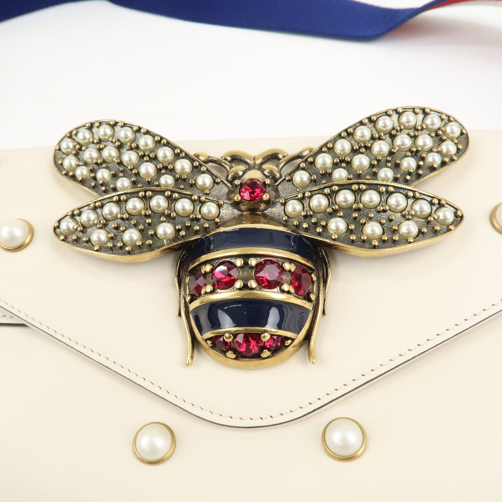 GUCCI Broad Eye Leather Chain Shoulder Bag Ivory 453778