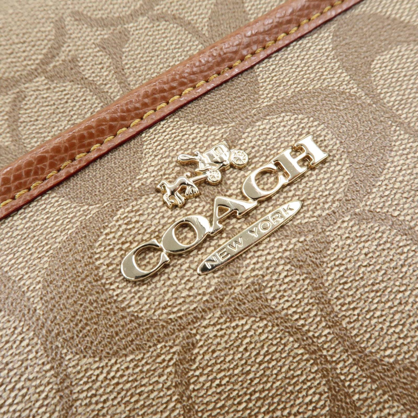 COACH Signature PVC Leather 2Way Shoulder Bag Tote Bag Beige Brown
