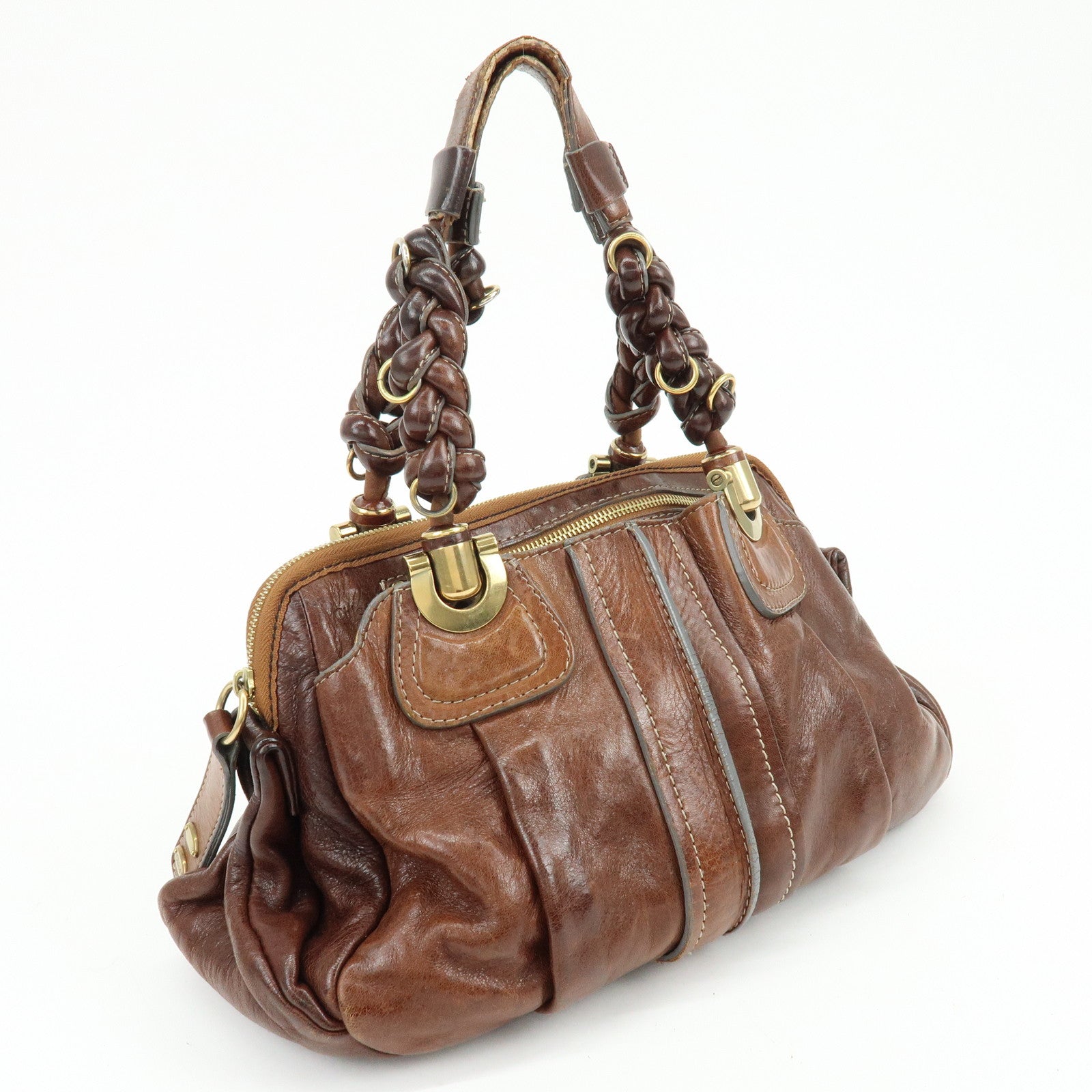 Chloe Eloise Leather Hand Bag Shoulder Bag Braided Handle Brown