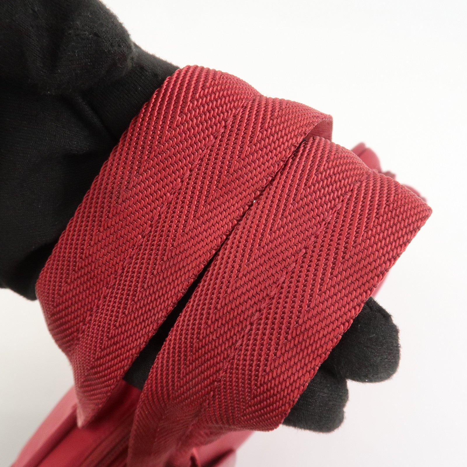 PRADA Triangle Logo Nylon Leather Hand Bag Wine Red B8495