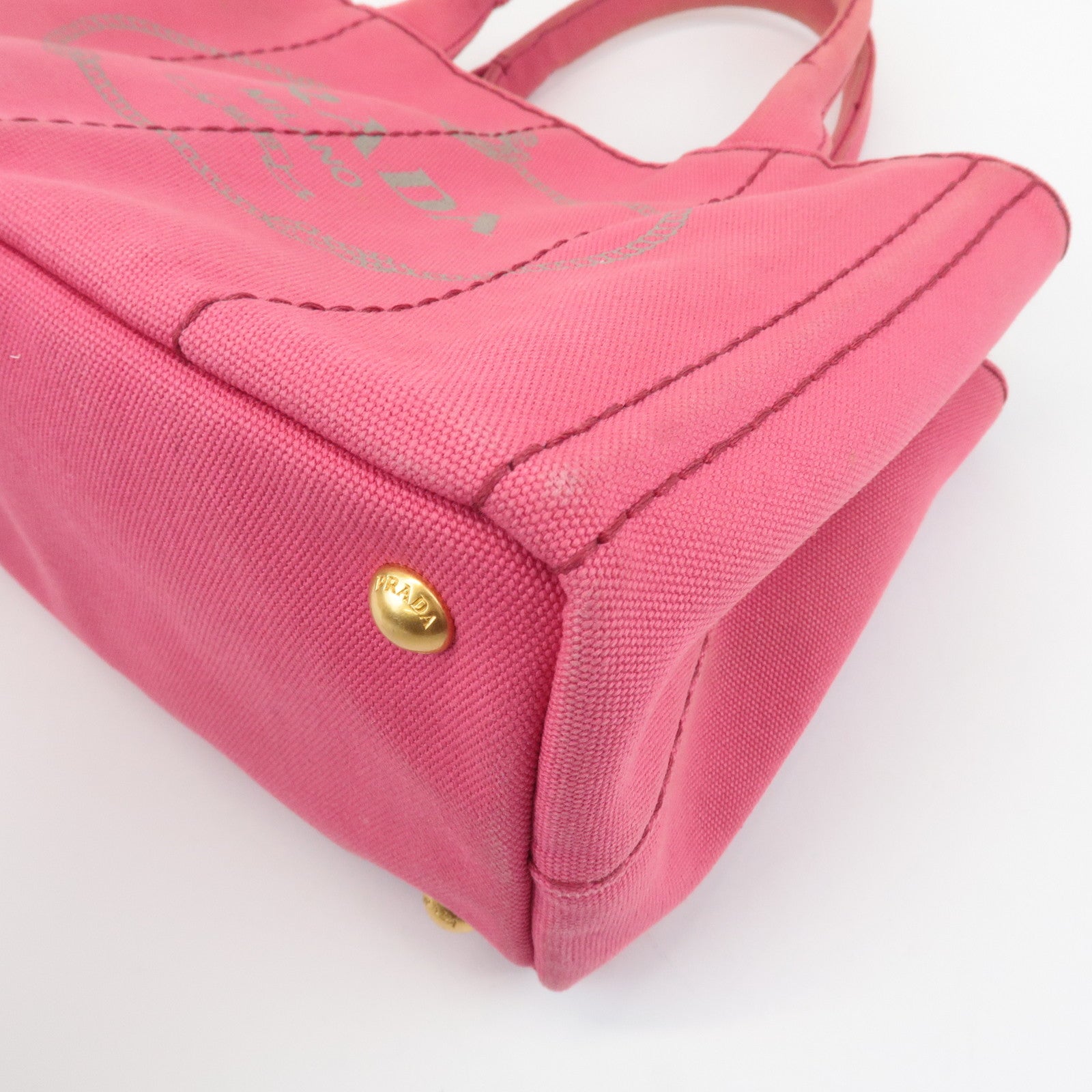 PRADA Canapa Mini Canvas 2Way Hand Bag Shoulder Bag Pink 1BG439 Used