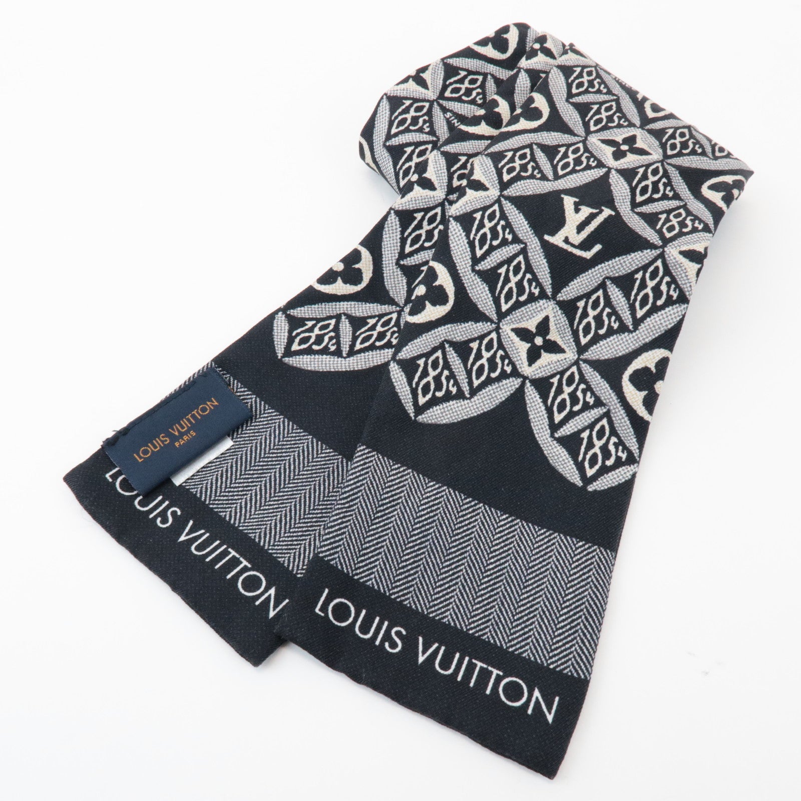 Louis Vuitton Bandeau Since 1854 Silk 100% Scarf Black MP2825