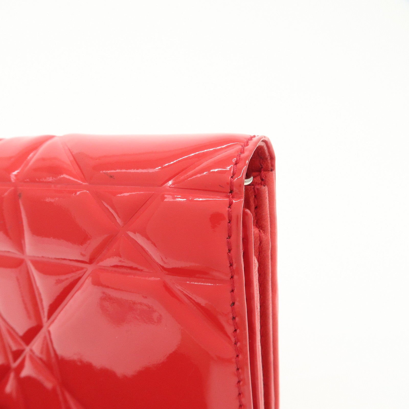 Christian Dior Cannage Patent Leather Bi-Fold Long Wallet Red