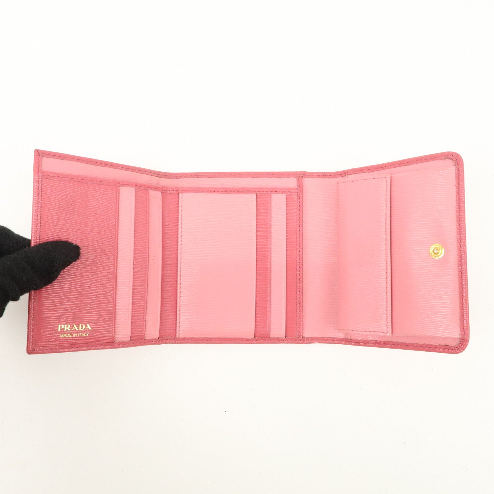 PRADA Saffiano Leather Trifold Compact Wallet Pink 1MH176 Used