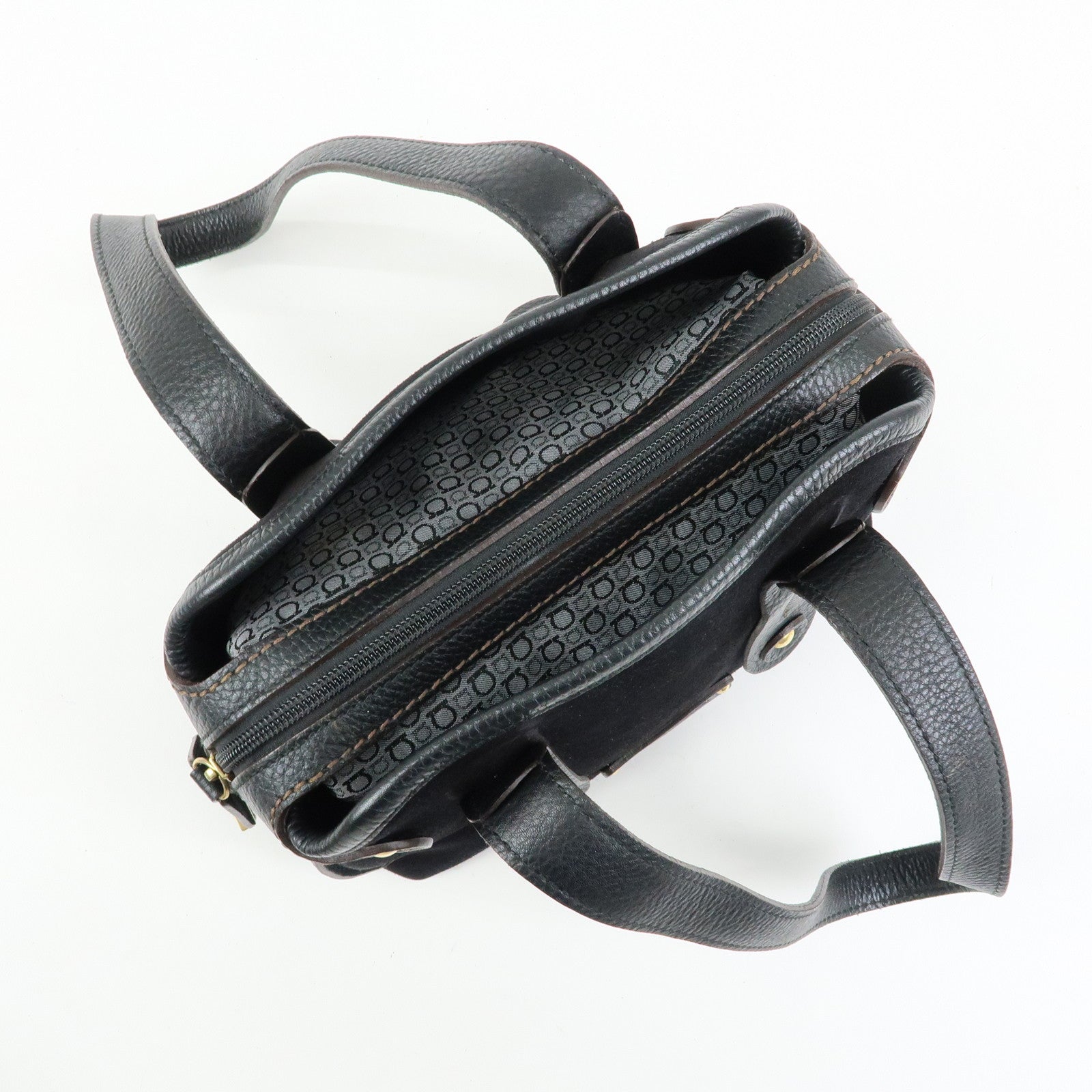 Ferragamo Gancini Suede Leather Shoulder Bag Hand Bag Black