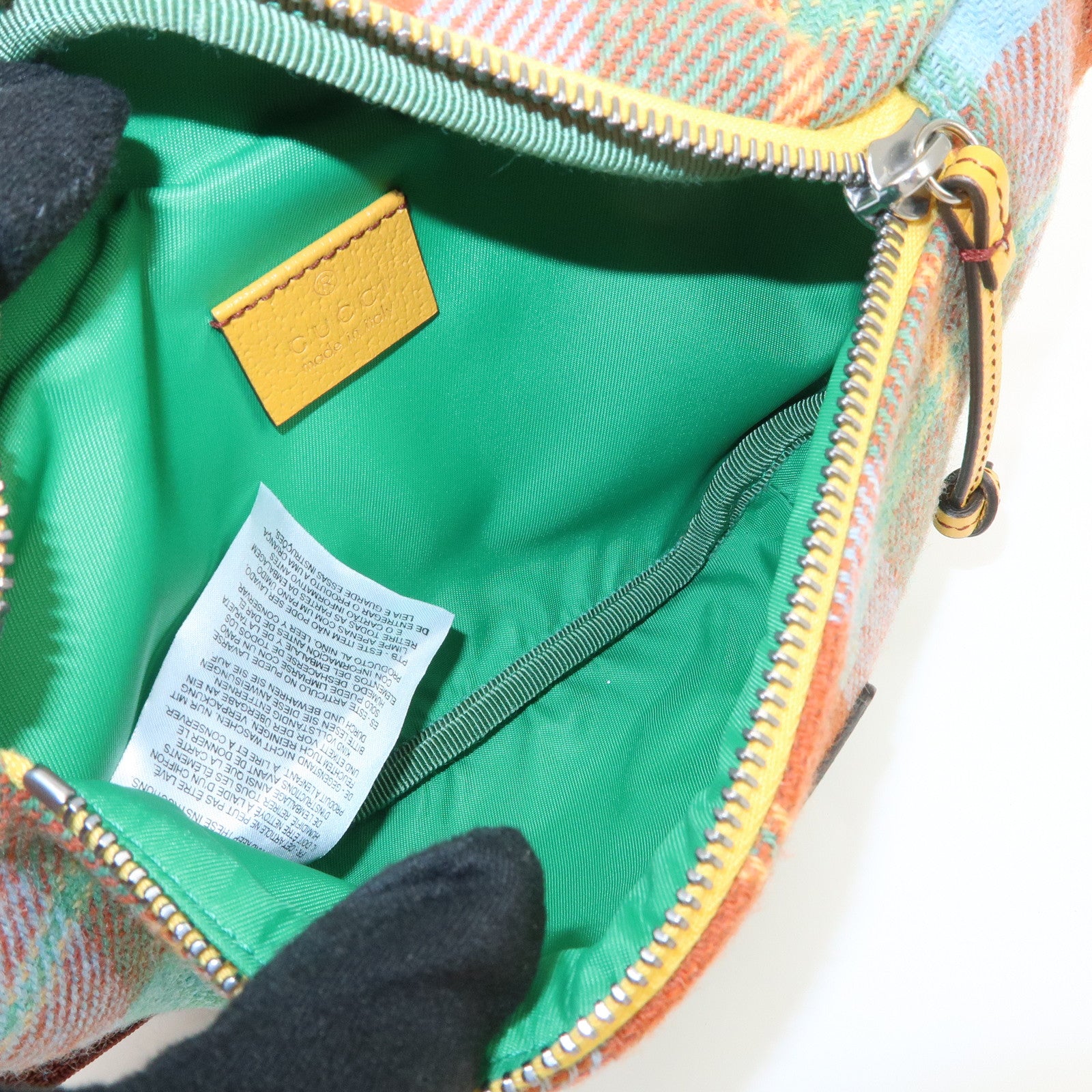 GUCCI Children's Wool Leather Body Bag Waist Bag Brown Green 502095
