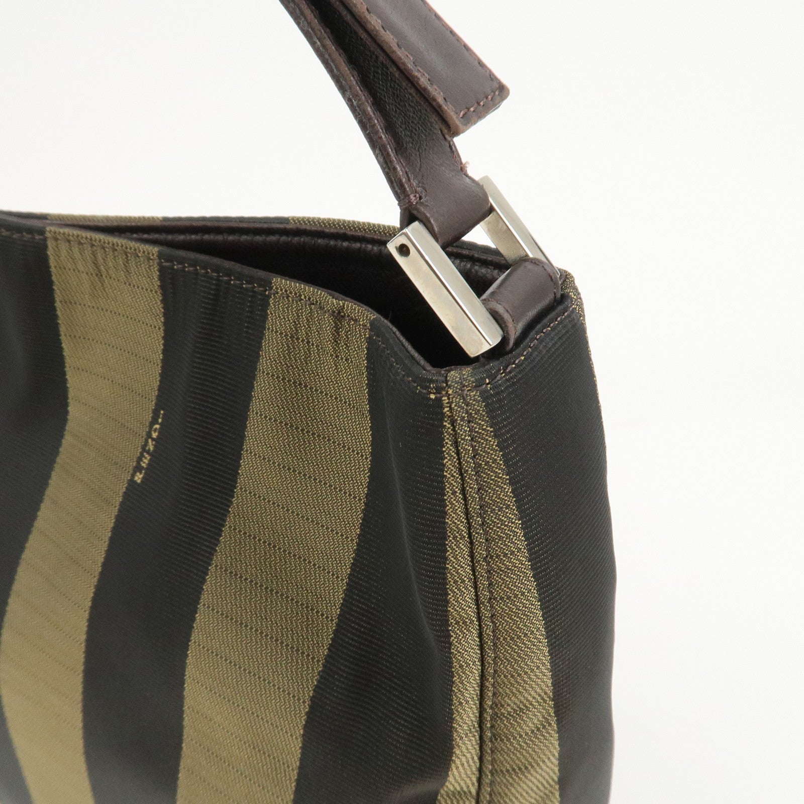 FENDI Pequin Logo Canvas Leather Shoulder Bag Hand Bag Brown 26652