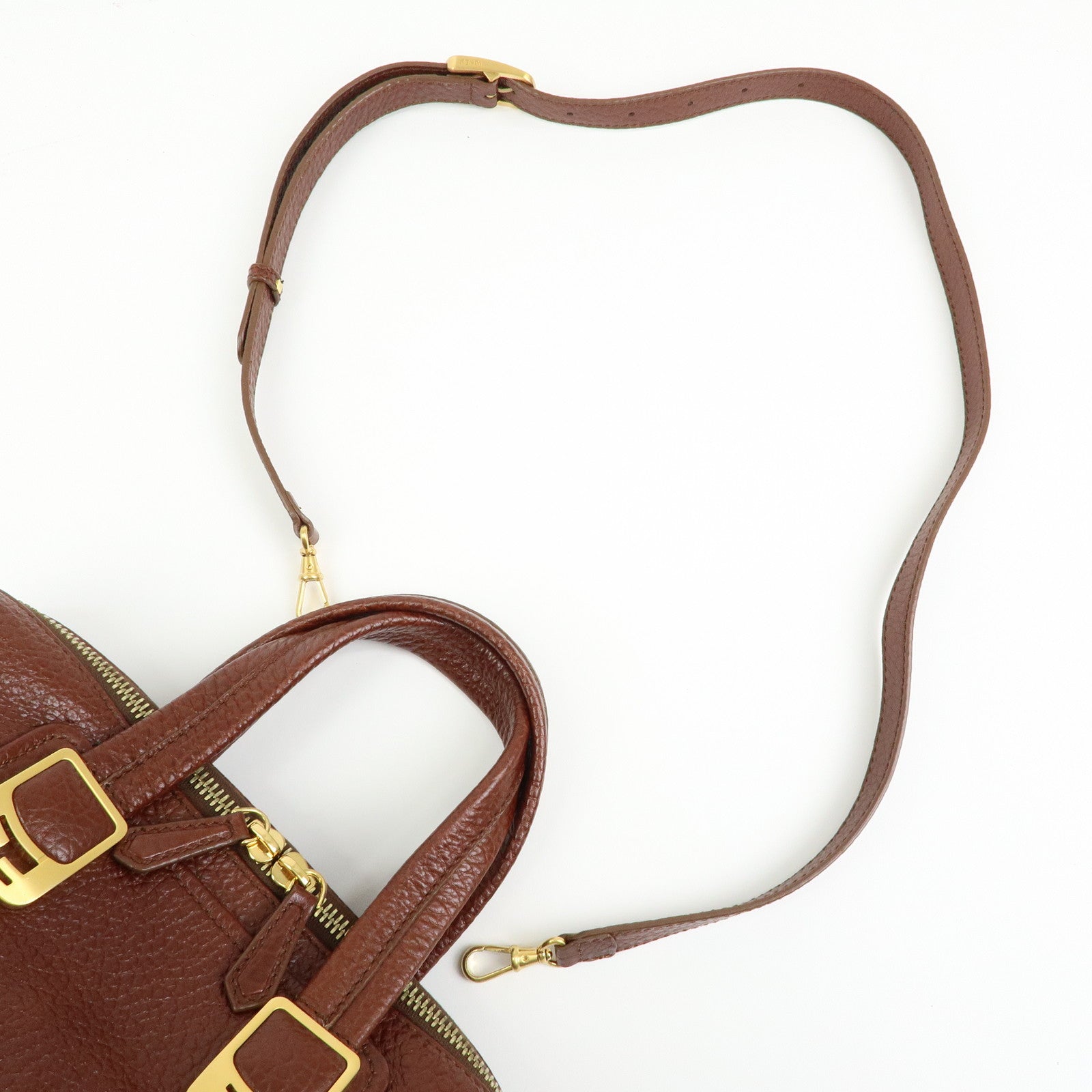 FENDI Leather 2Way Bag Hand Bag Shoulder Bag Brown 8BL114