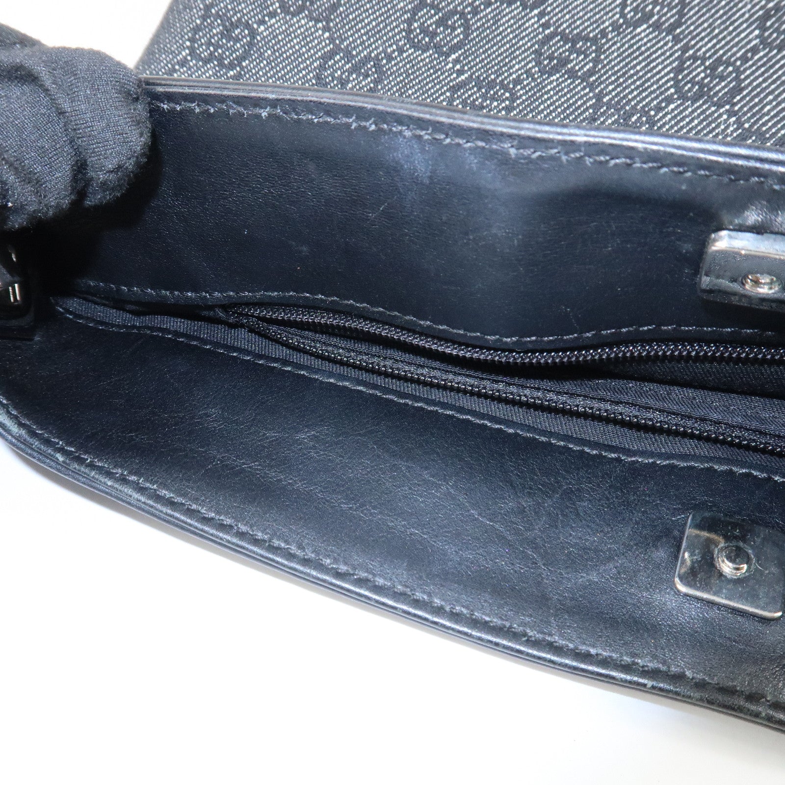 GUCCI Logo GG Canvas Leather Shoulder Bag Hand Bag Black 143745