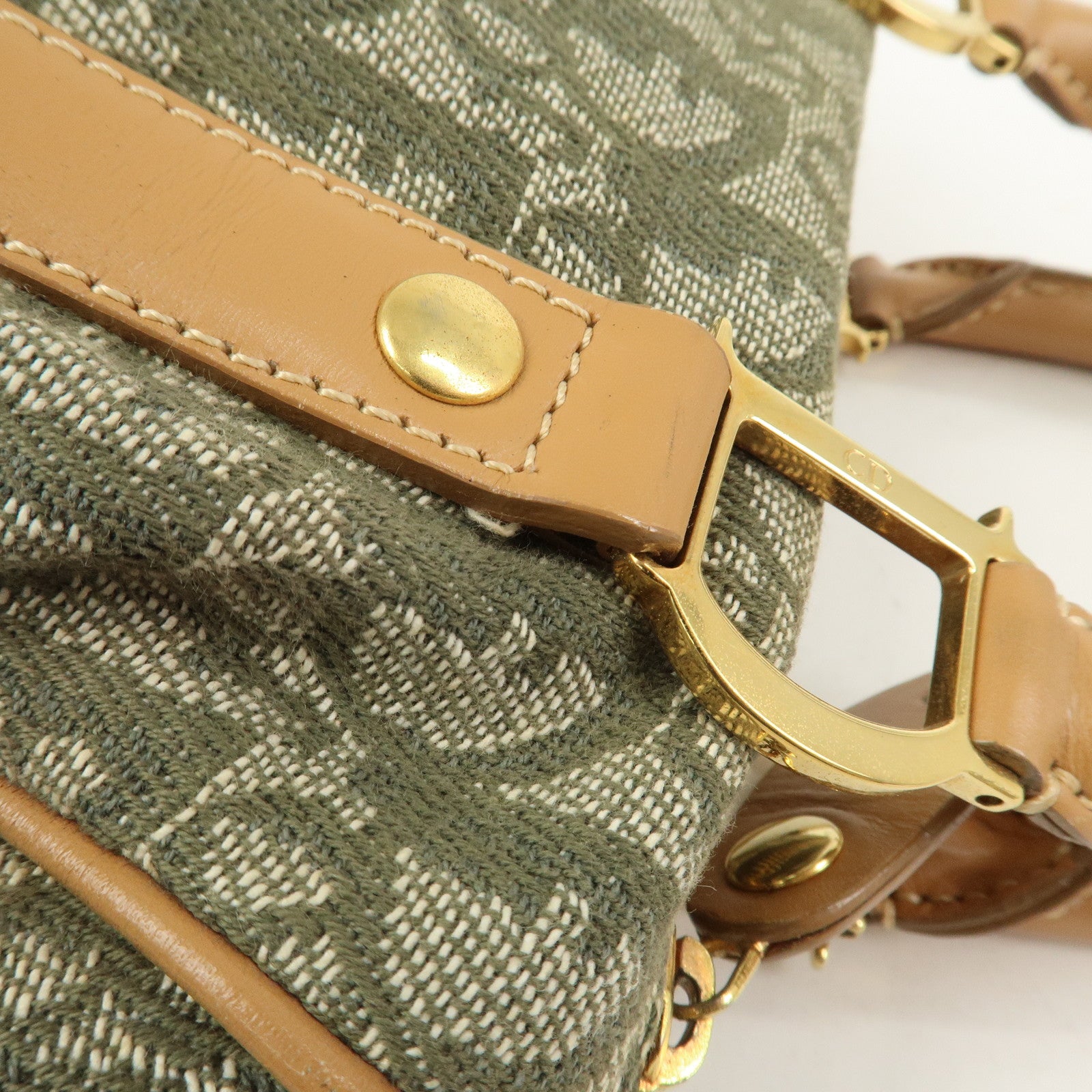 Christian Dior Trotter Jacquard Canvas Leather Boston Bag Hand Bag