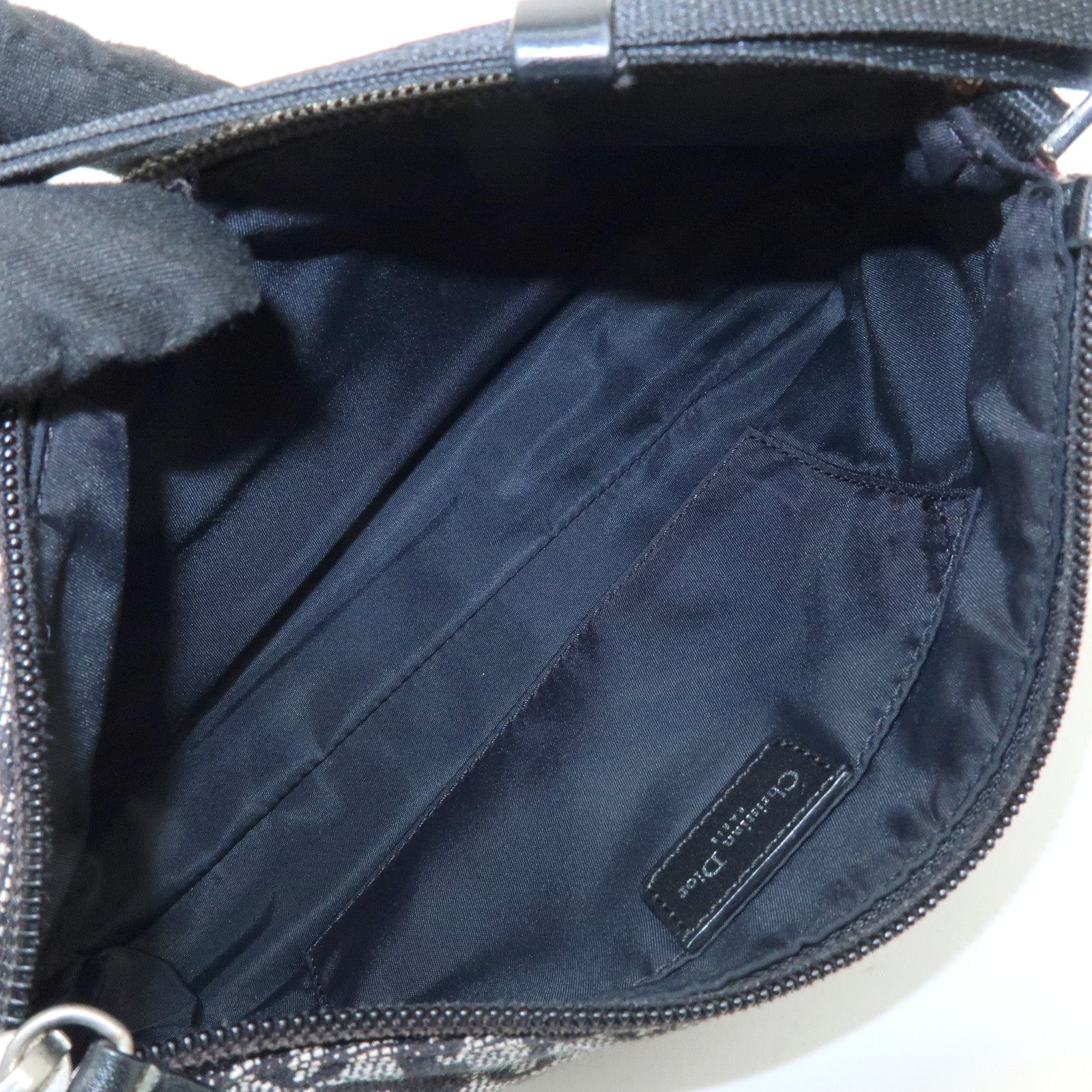 Christian Dior Trotter Jacquard Leather Shoulder Bag Black