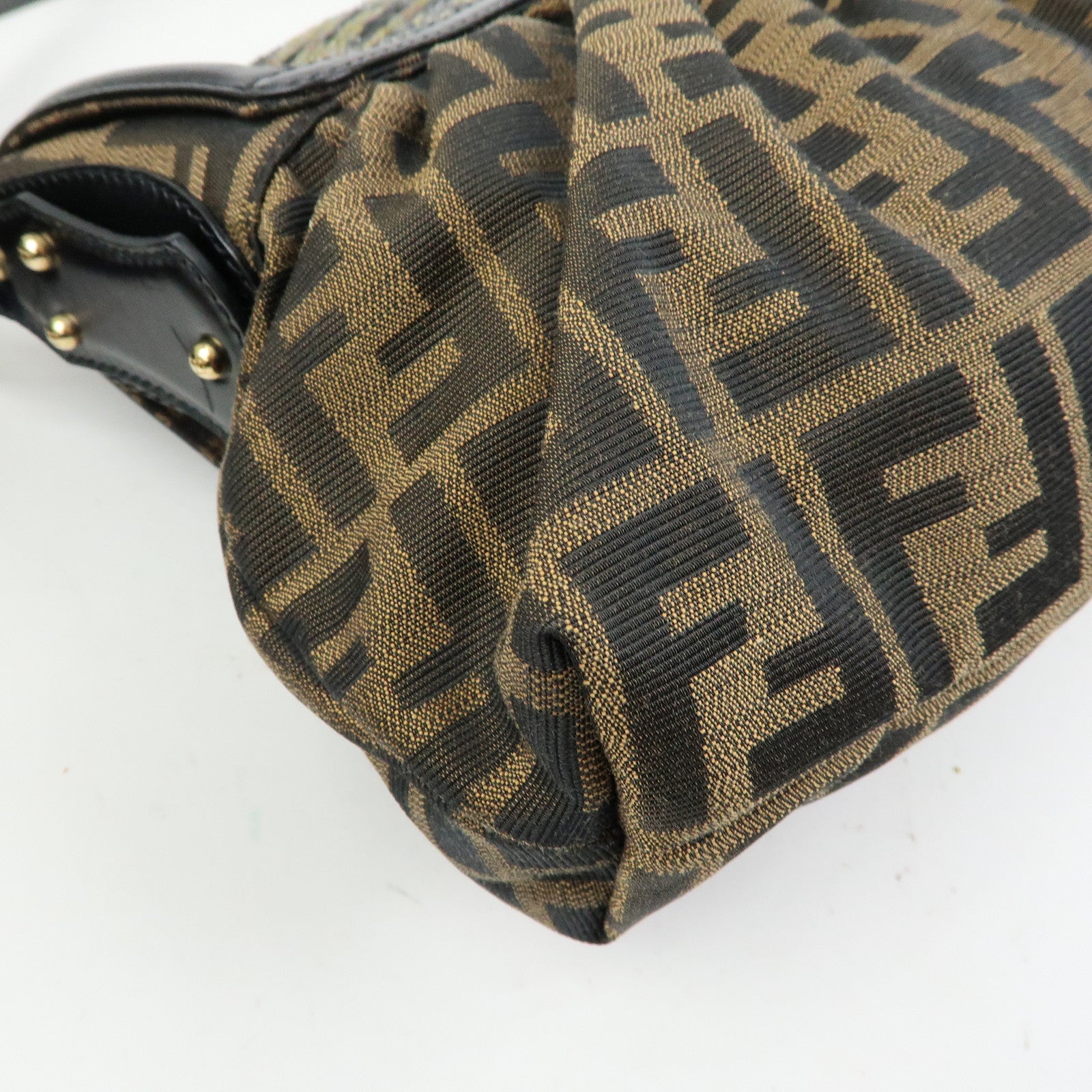 FENDI Zucca Canvas Leather Sequined Shoulder Bag Brown 8BR436