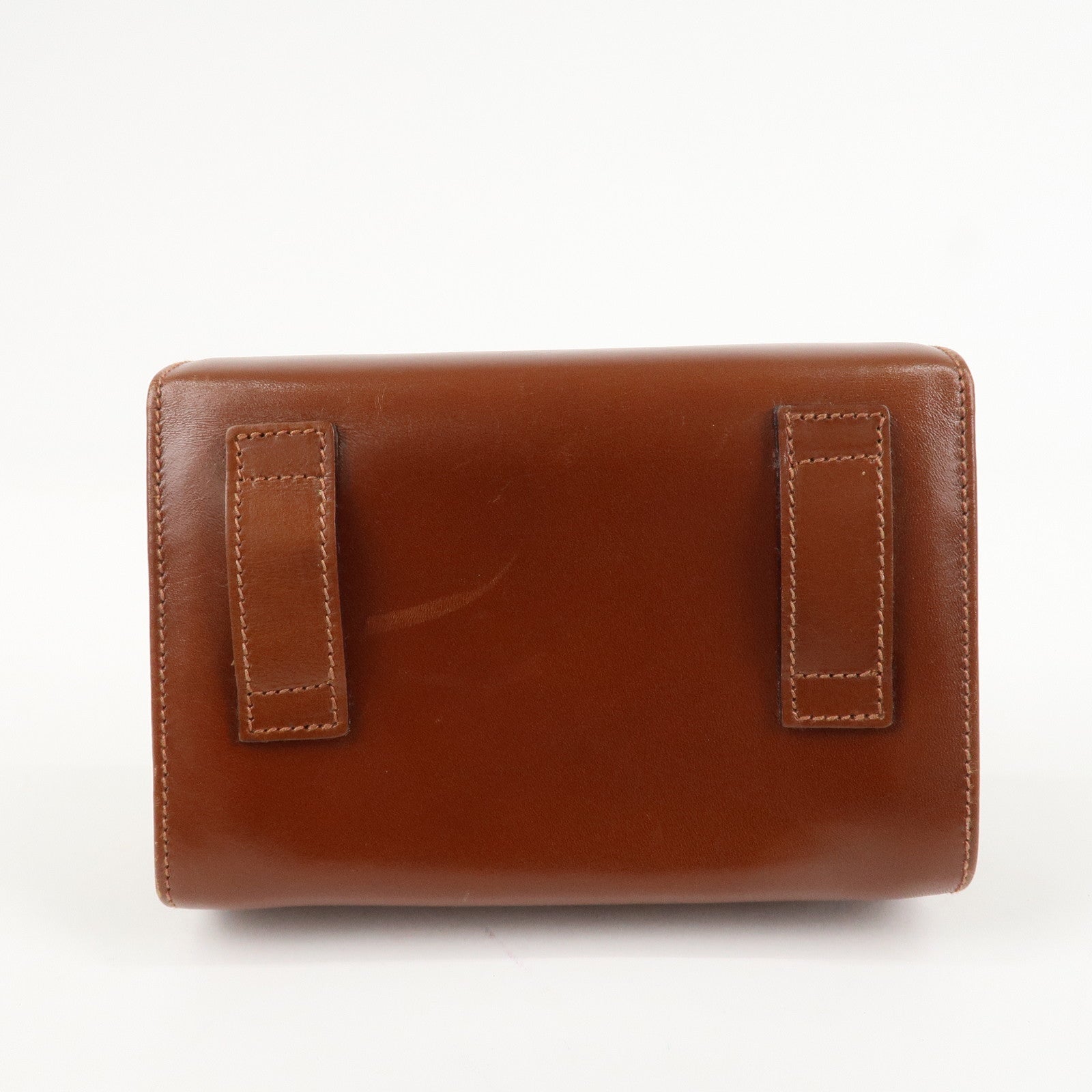 Ferragamo Gancini Leather Chain Shoulder Bag Brown Gold HDW Used