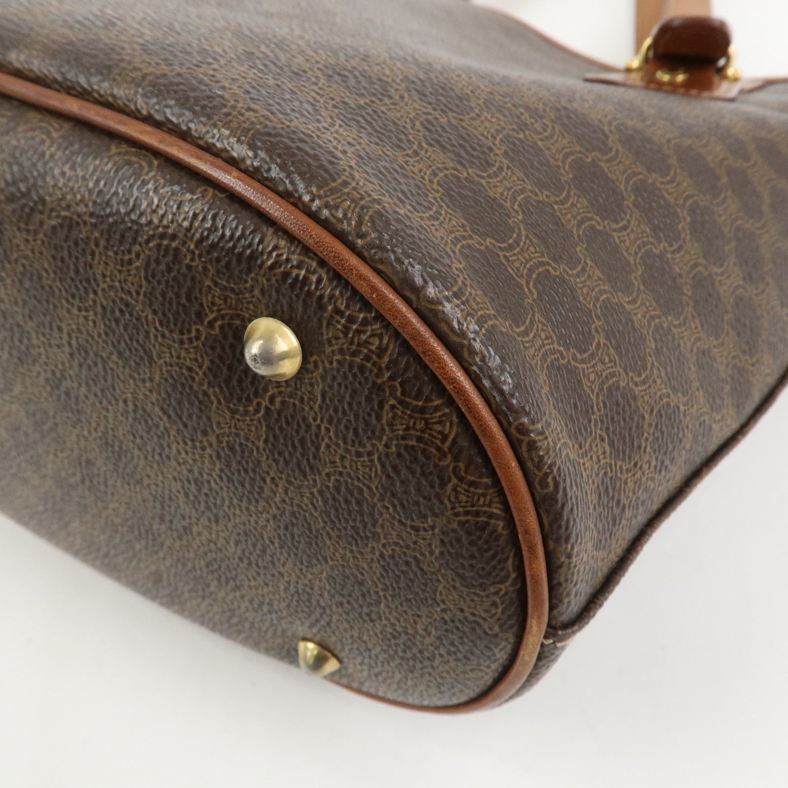 CELINE Macadam PVC Canvas Leather Tote Bag Hand Bag Brown