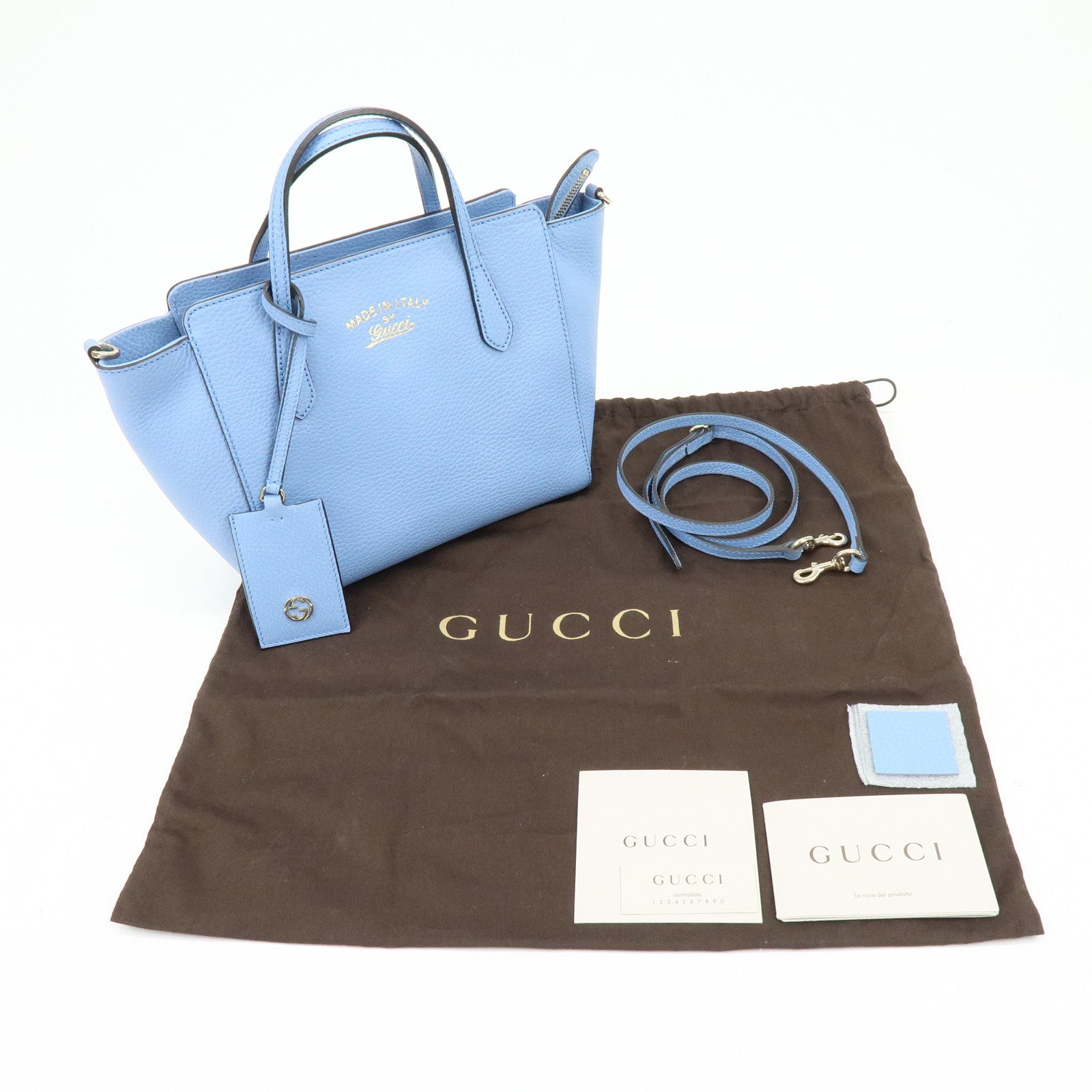 GUCCI Interlocking G Leather 2Way Bag Hand Bag Light Blue 368827