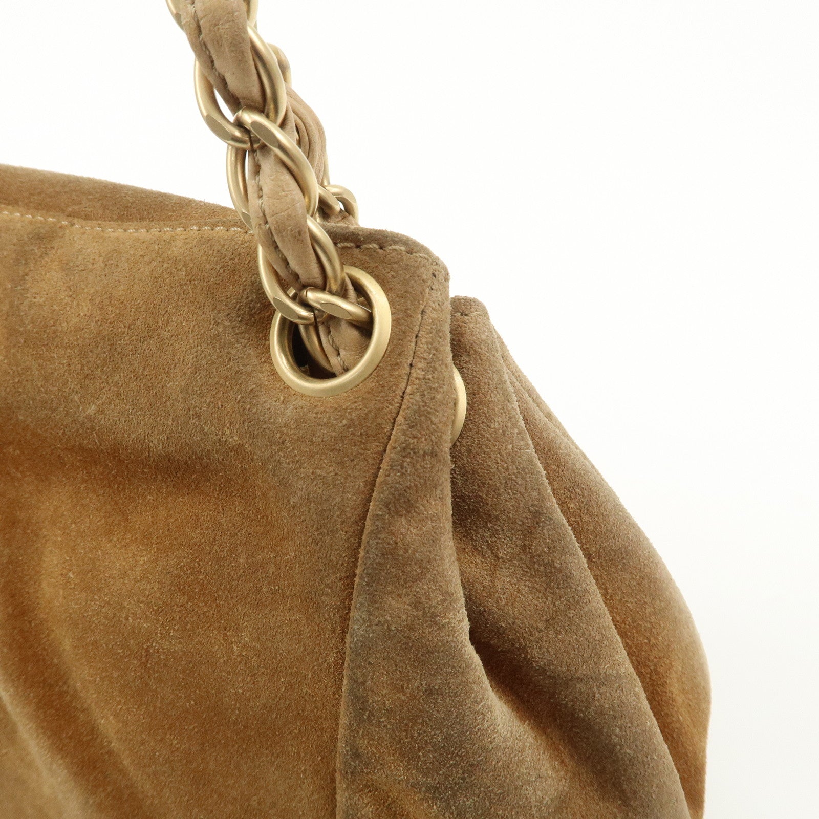 CHANEL COCO Mark Leather Suede Chain Shoulder Bag Beige Gold Used
