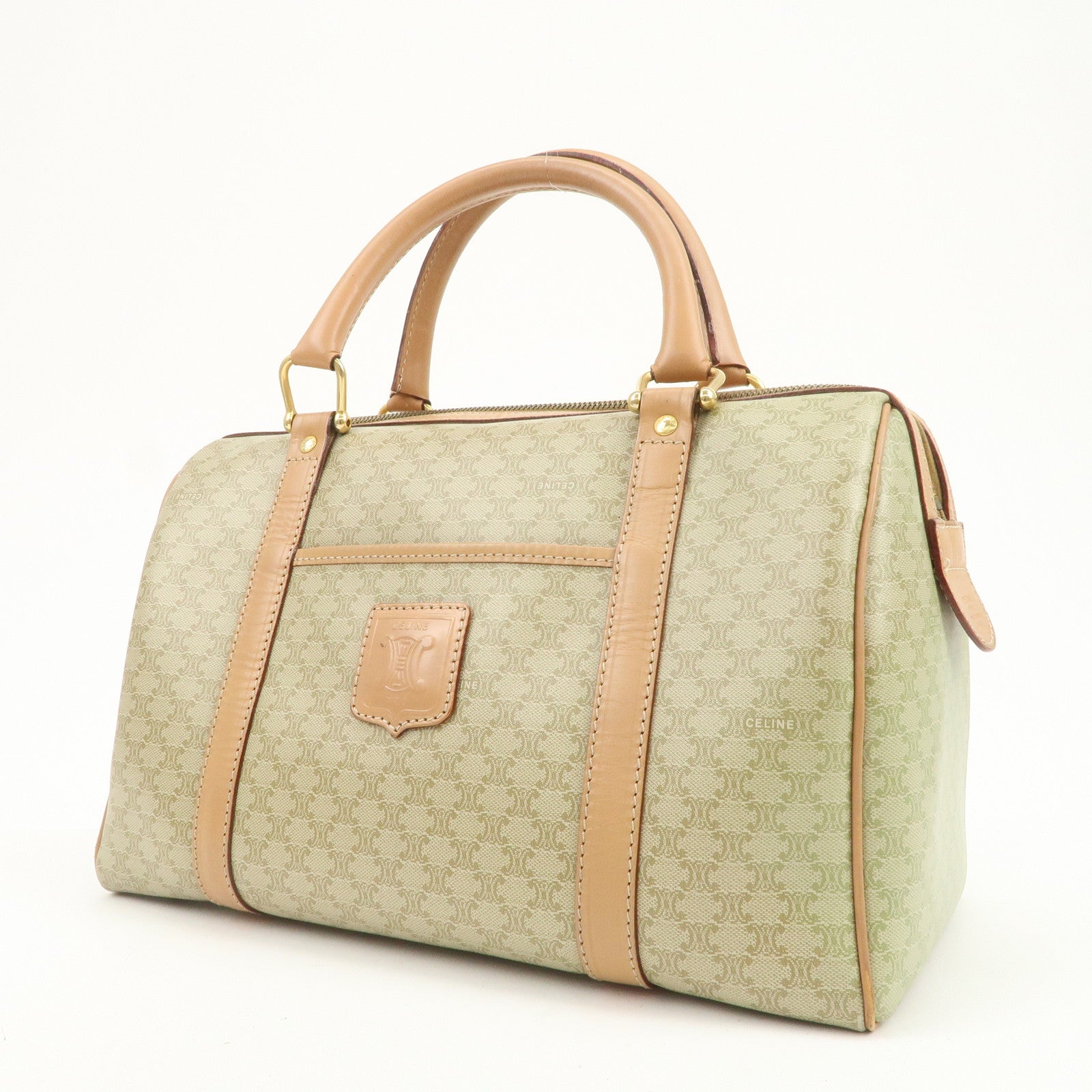 CELINE Macadam Logo PVC Boston Bag Hand Bag Beige