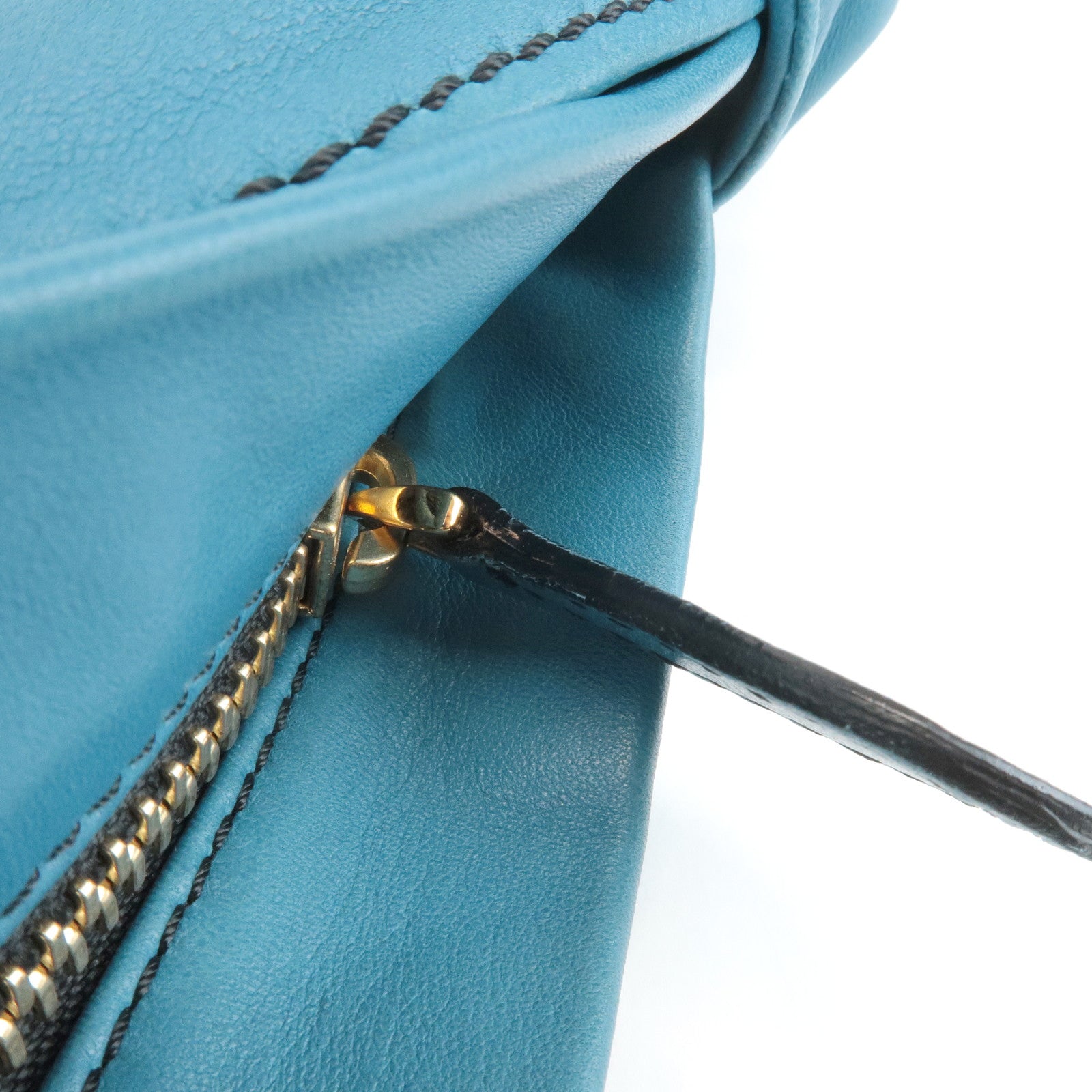 VALENTINO Leather Ribbon Clutch Bag Hand Bag Pouch Blue Used