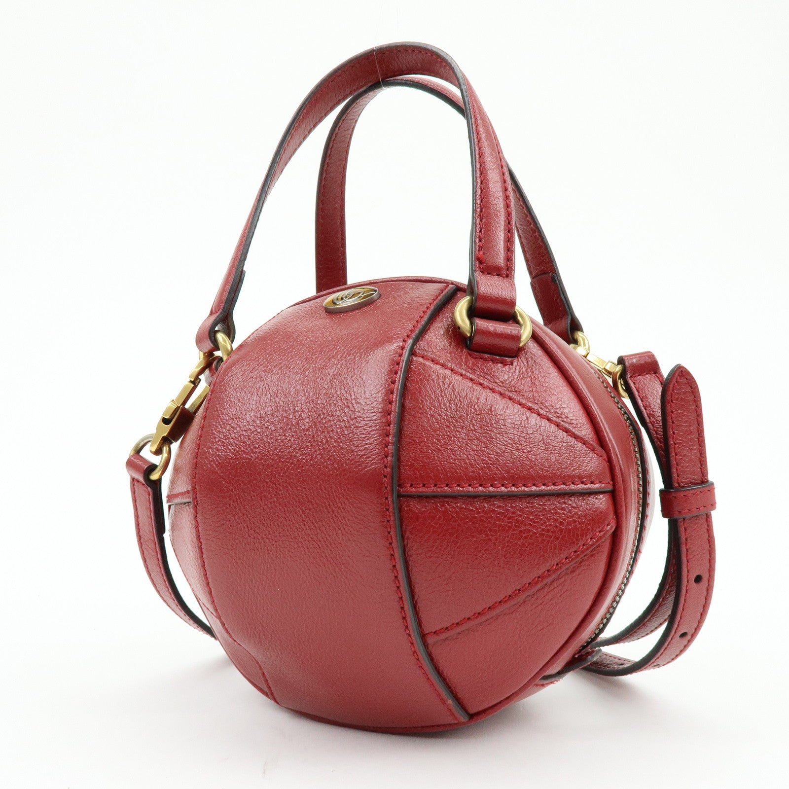 GUCCI Leather Basketball Shaped Mini Hand Shoulder Bag Red 547855