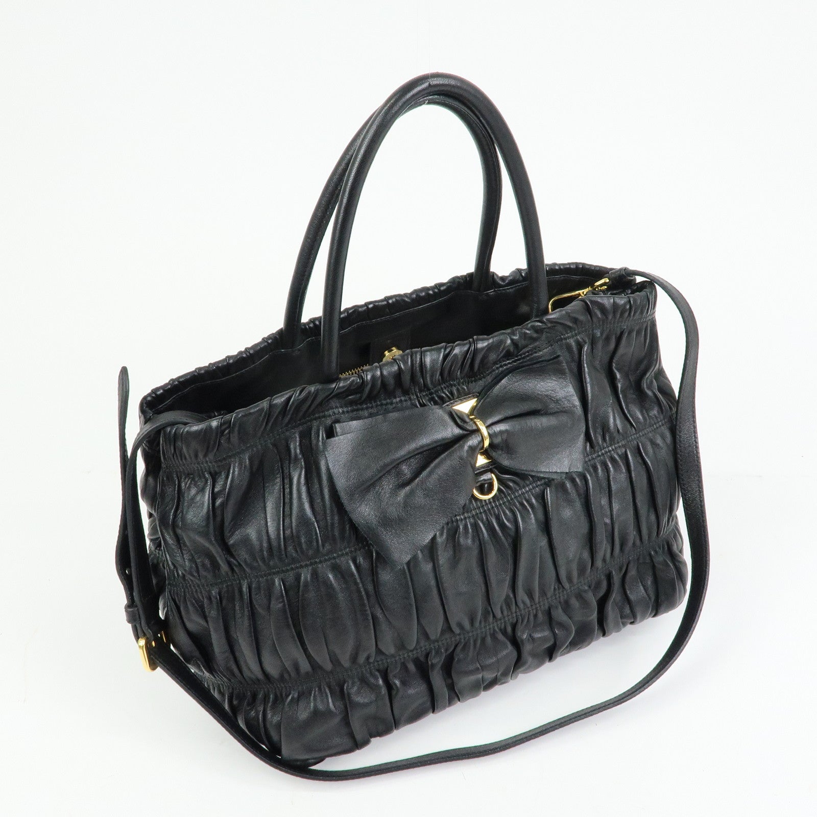 PRADA Ribbon Nappa Gaufure Leather 2Way Bag Black BN1932