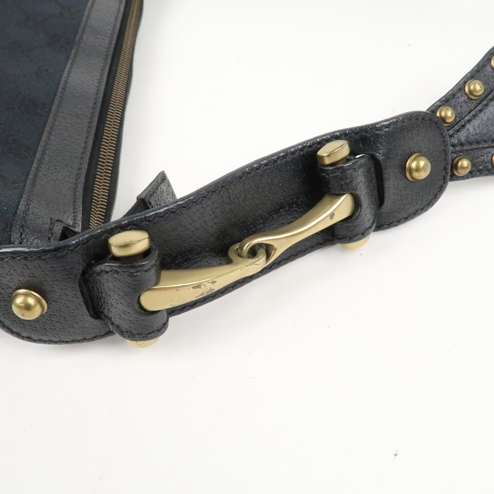 GUCCI Sherry GG Canvas Leather Studs Shoulder Bag Black 144011