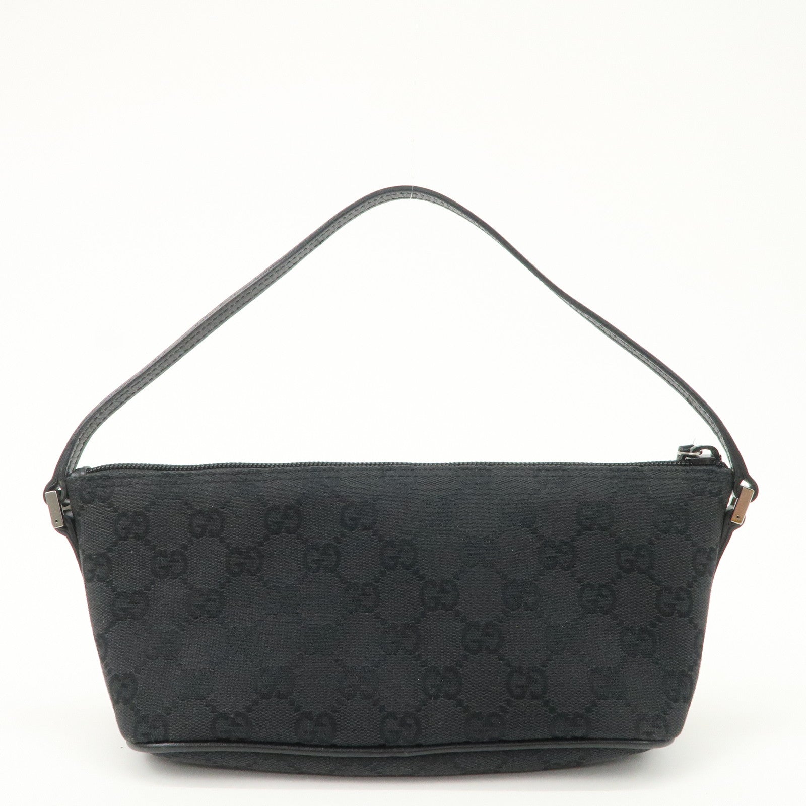 GUCCI Boat Bag GG Canvas Leather Hand Bag Pouch Black 07198