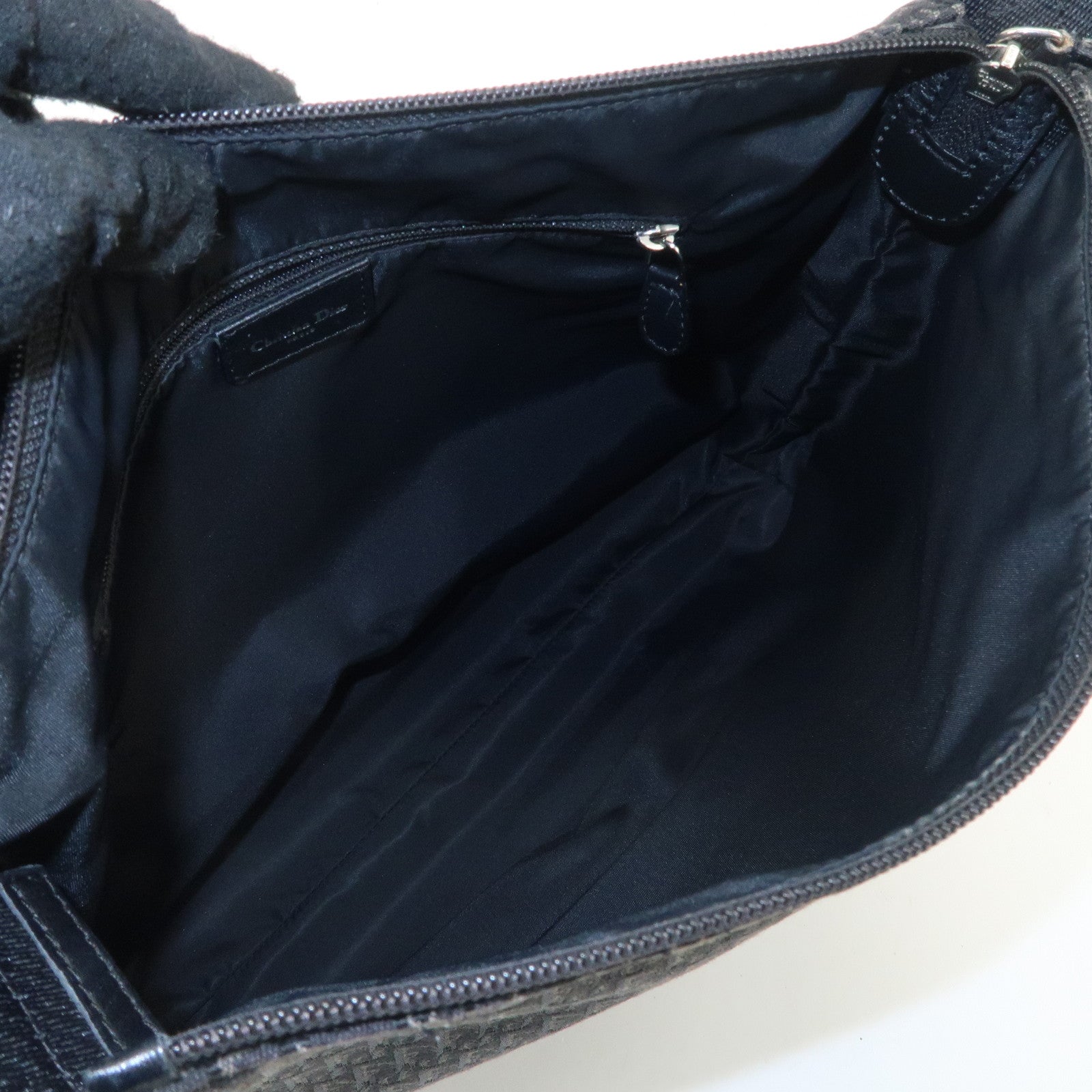 Christian Dior Trotter Leather Canvas Shoulder Bag Black Gray Used