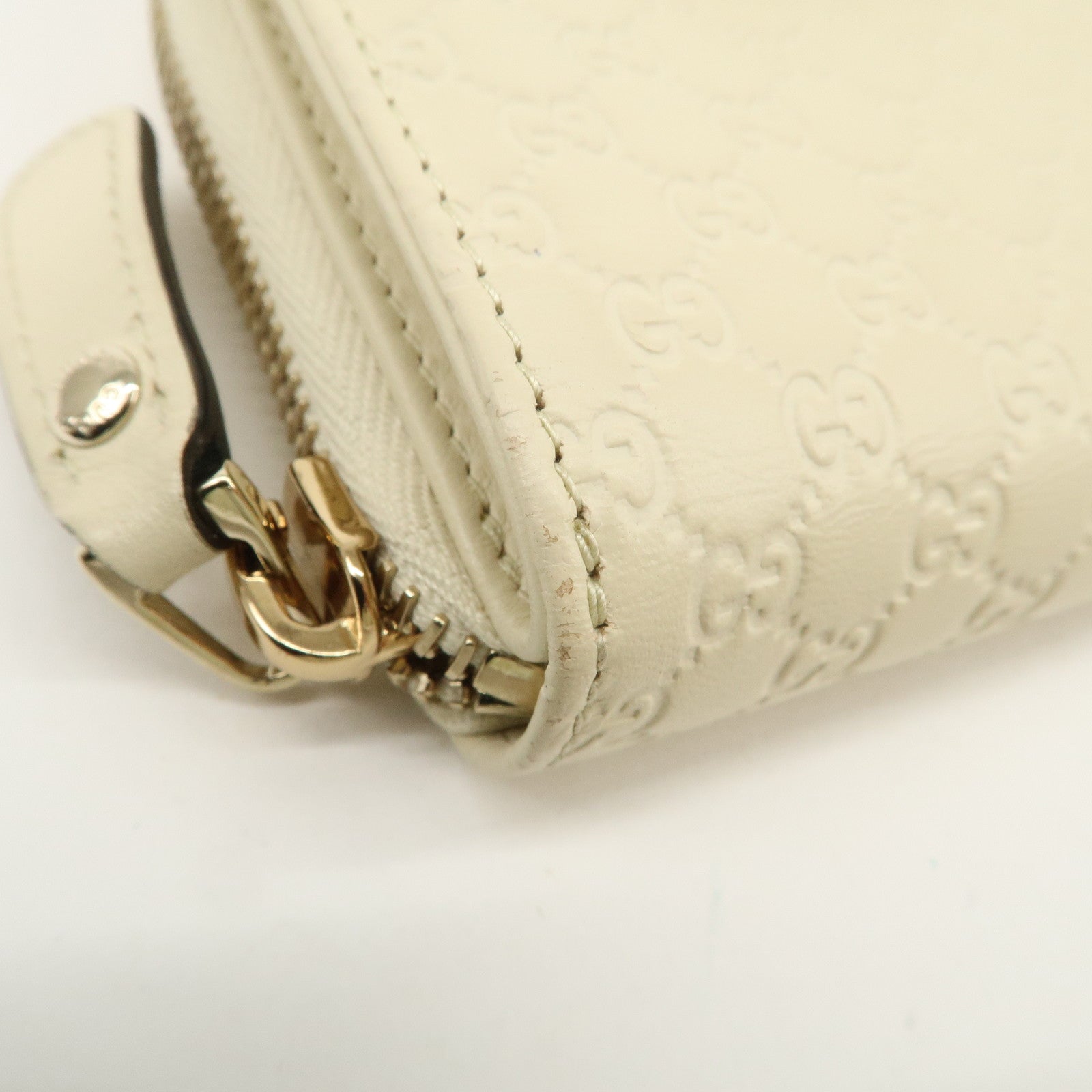 GUCCI Micro Guccissima Leather Signature Bi-Fold Compact Wallet Ivory Used