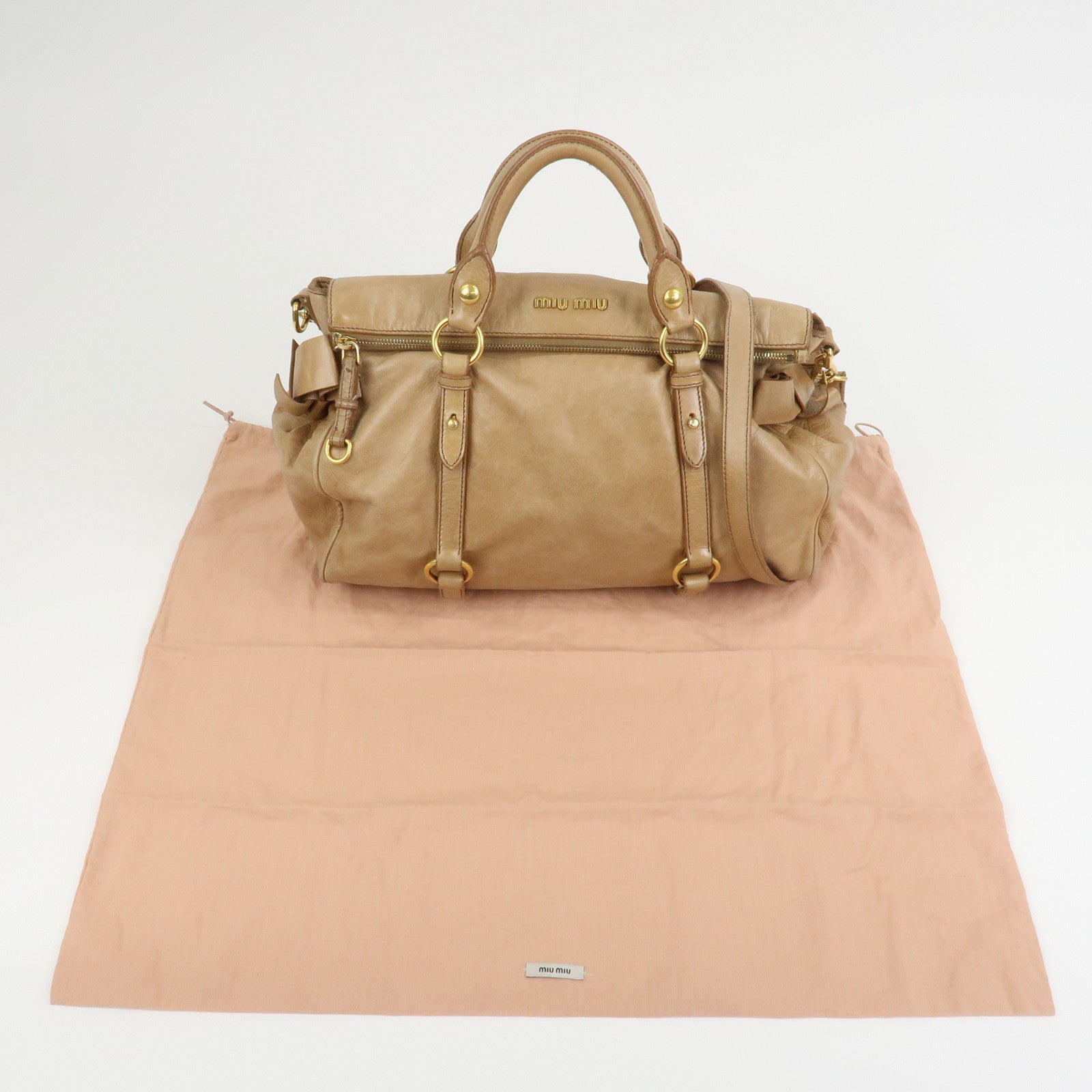 MIU MIU Side Ribbon Leather 2Way Hand Shoulder Bag Brown RT0438