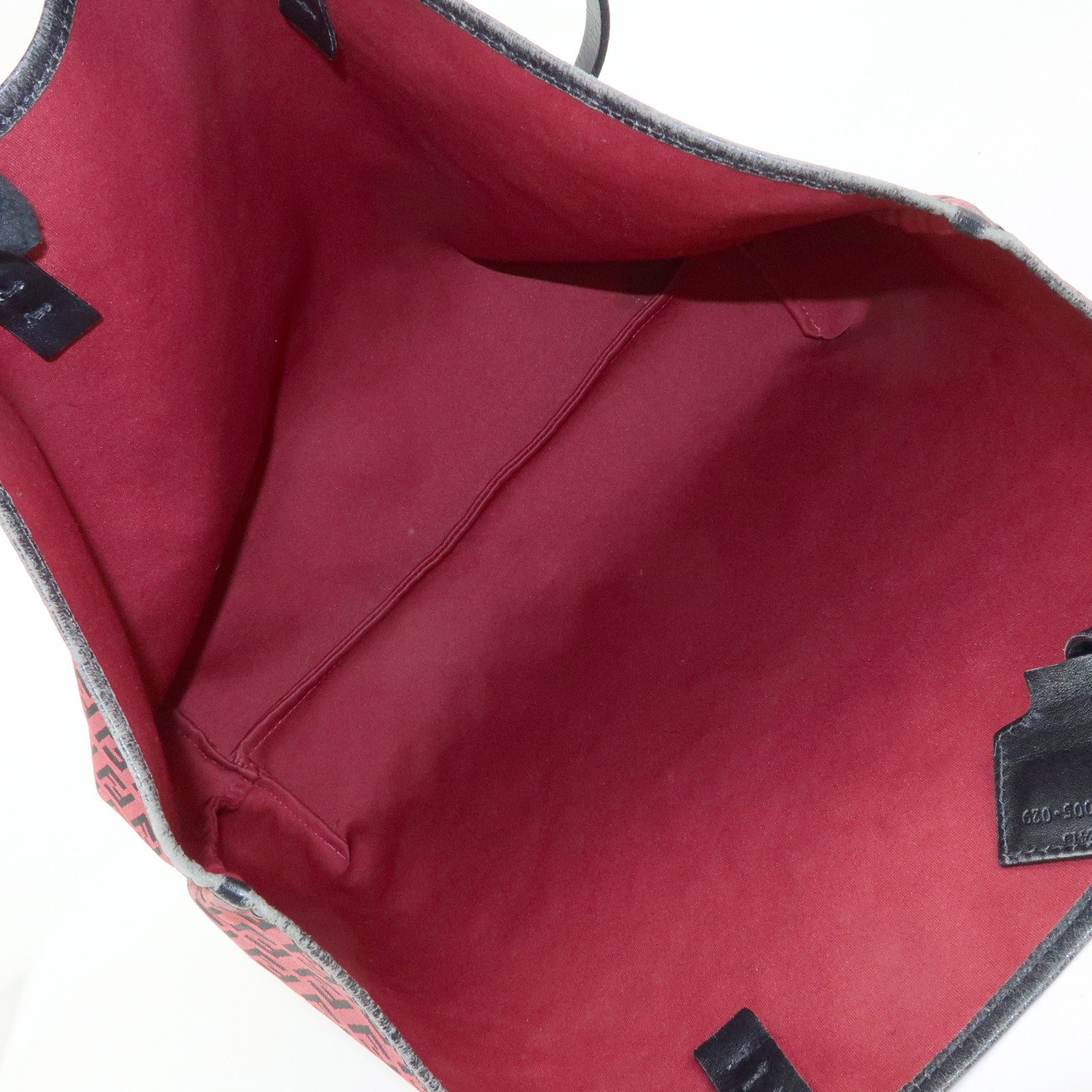 FENDI Zucchino Canvas Leather Tote Bag Hand Bag Red Black 8BH005