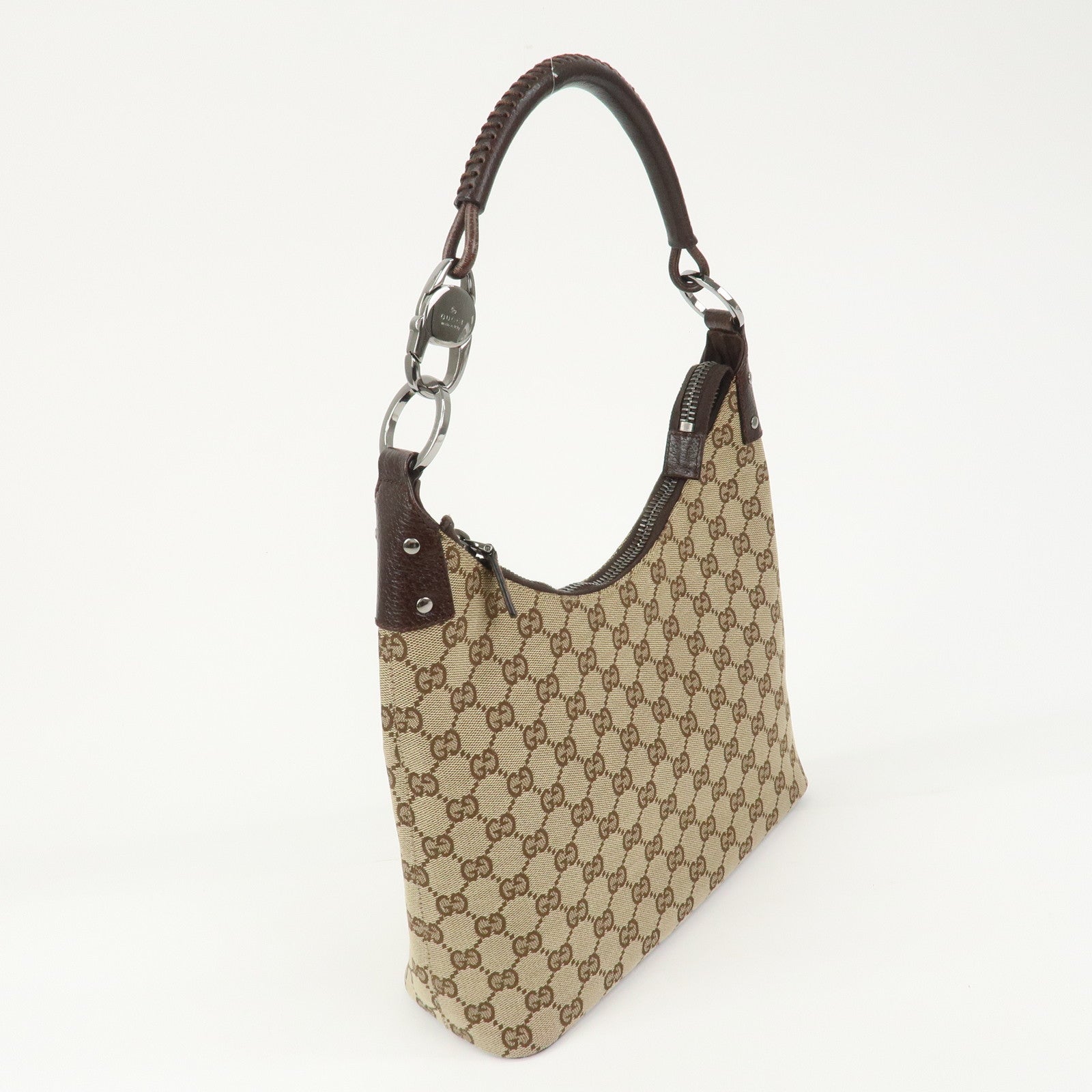 GUCCI GG Monogram Canvas Leather Shoulder Bag Beige Brown 115003