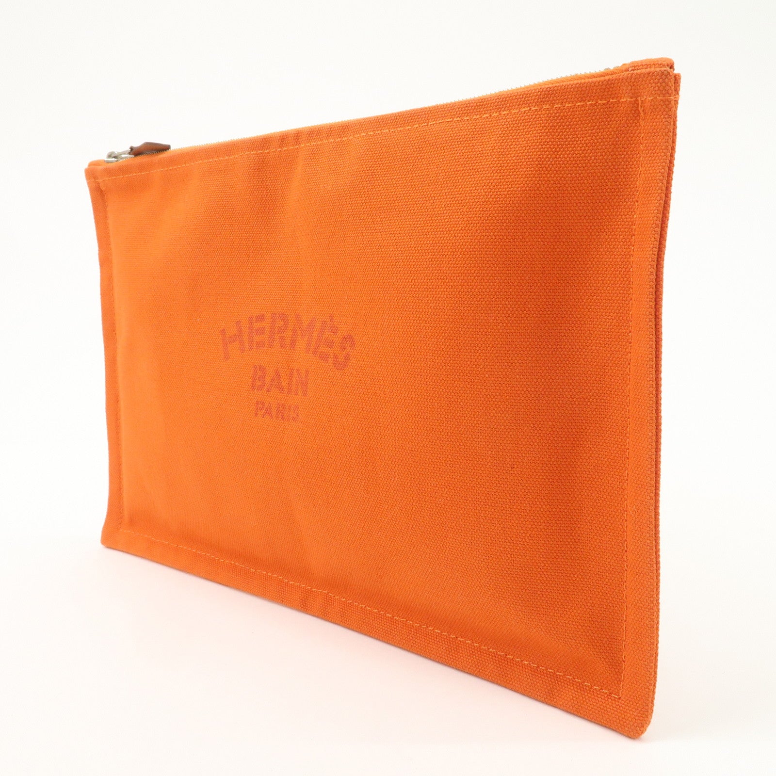 HERMES Yachting GM Canvas Flat Pouch Cosmetic Pouch Orange Used