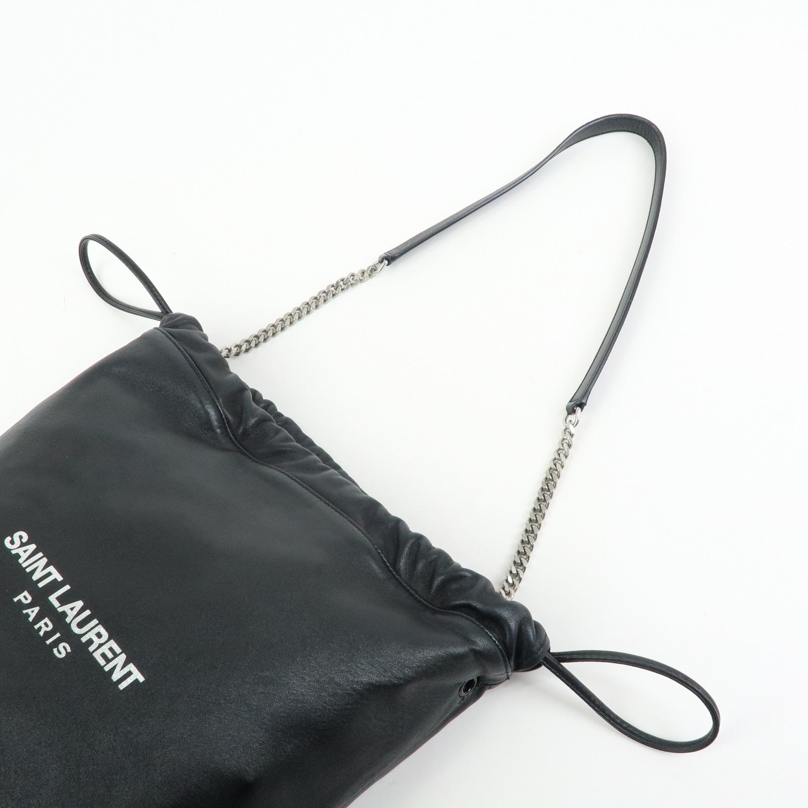 SAINT LAURENT PARIS Teddy Leather Chain Shoulder Bag Black 538447