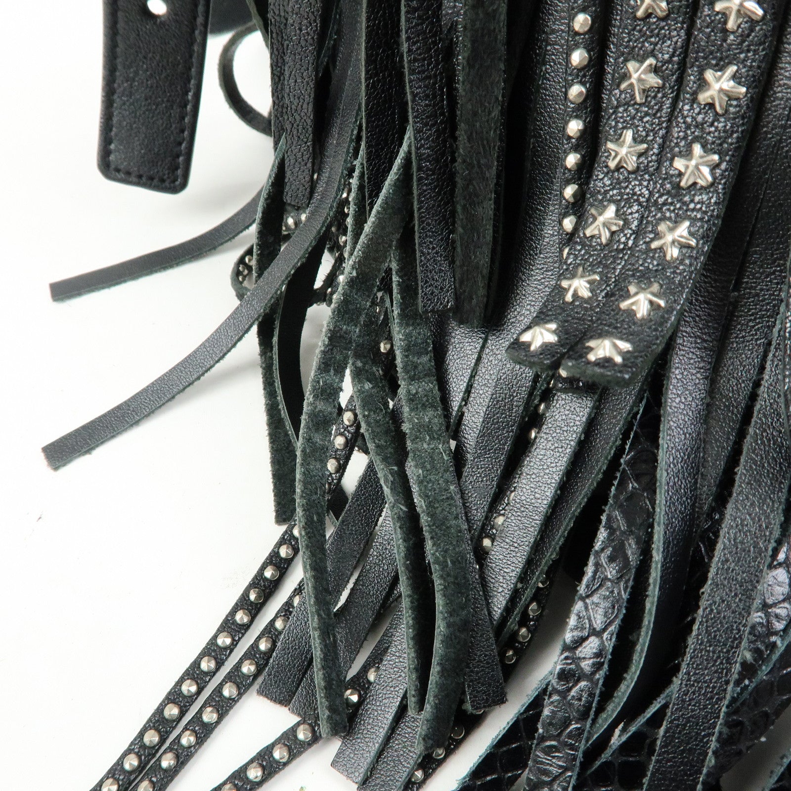 SAINT LAURENT PARIS Leather Fringe Shoulder Bag Black 357603
