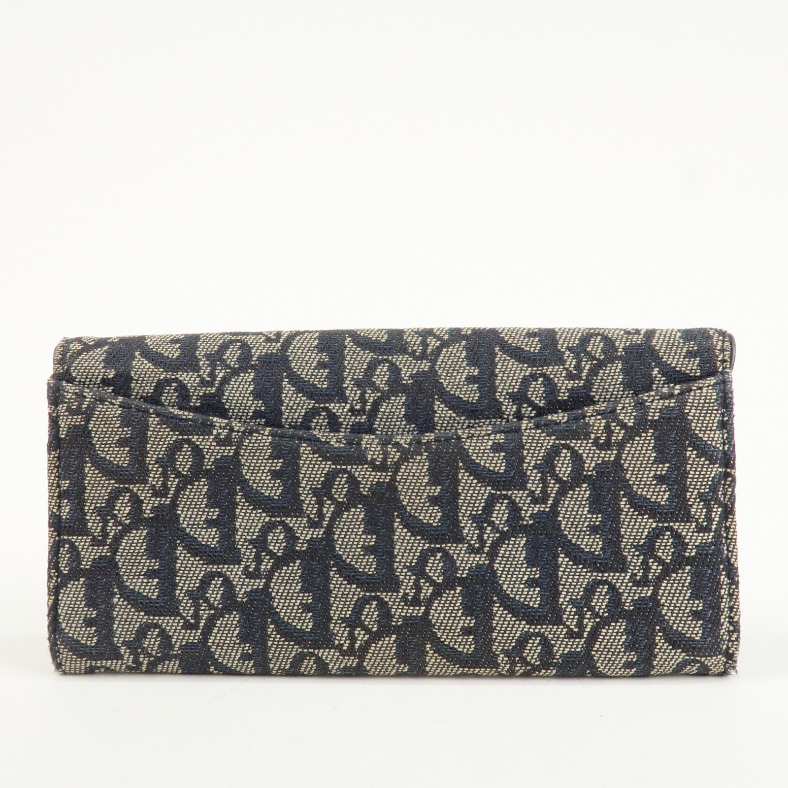 Christian Dior Trotter Canvas Saddle Bi-Fold Long Wallet Navy Used
