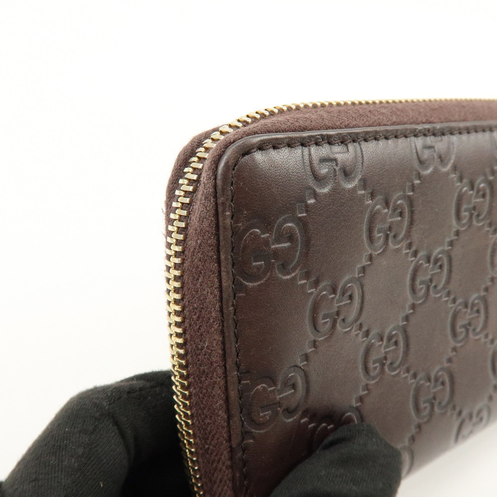GUCCI Guccissima Leather Round Zippy Long Wallet Dark Brown 112724