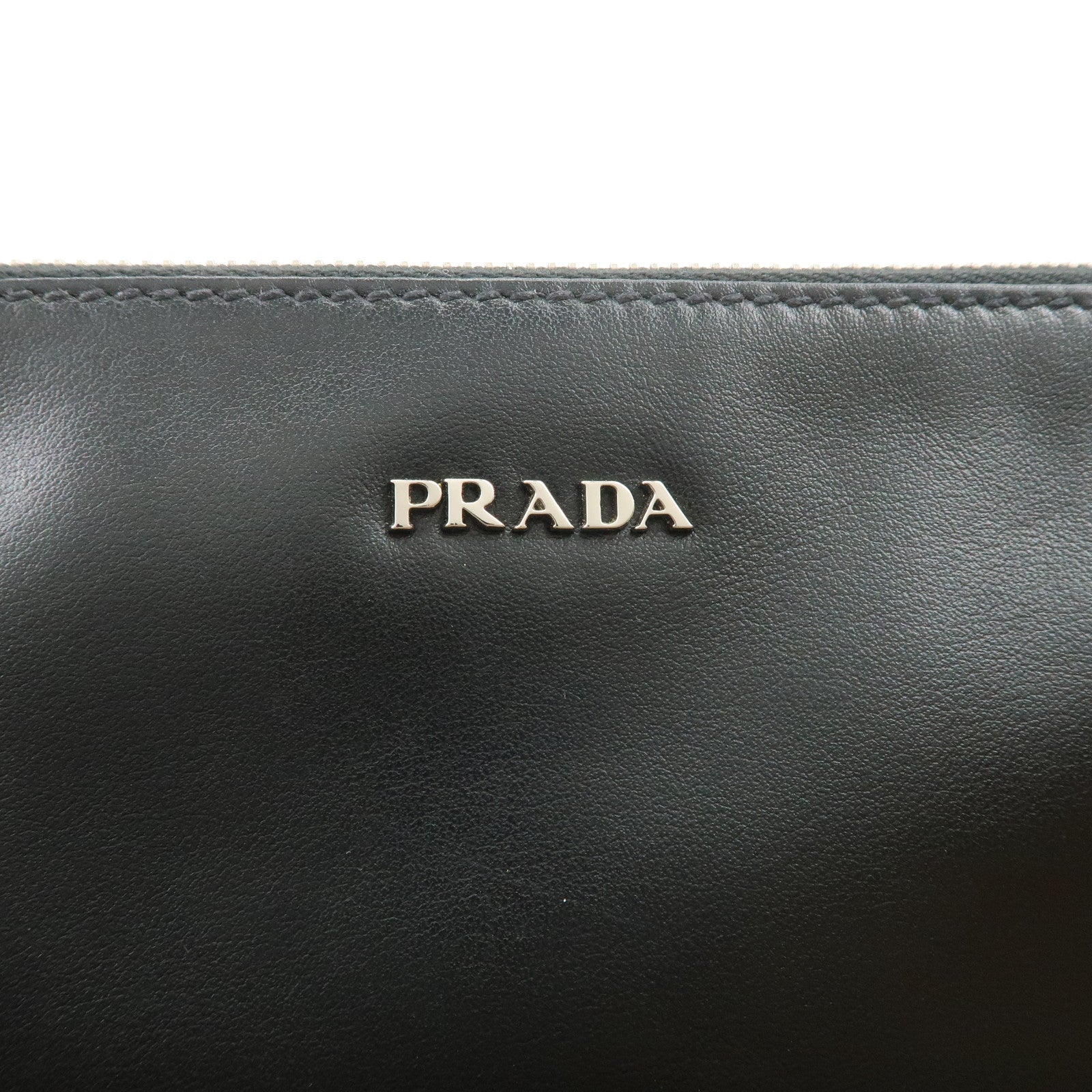 PRADA Triangle Logo Leather Tote Bag Hand Bag Black 1BG002