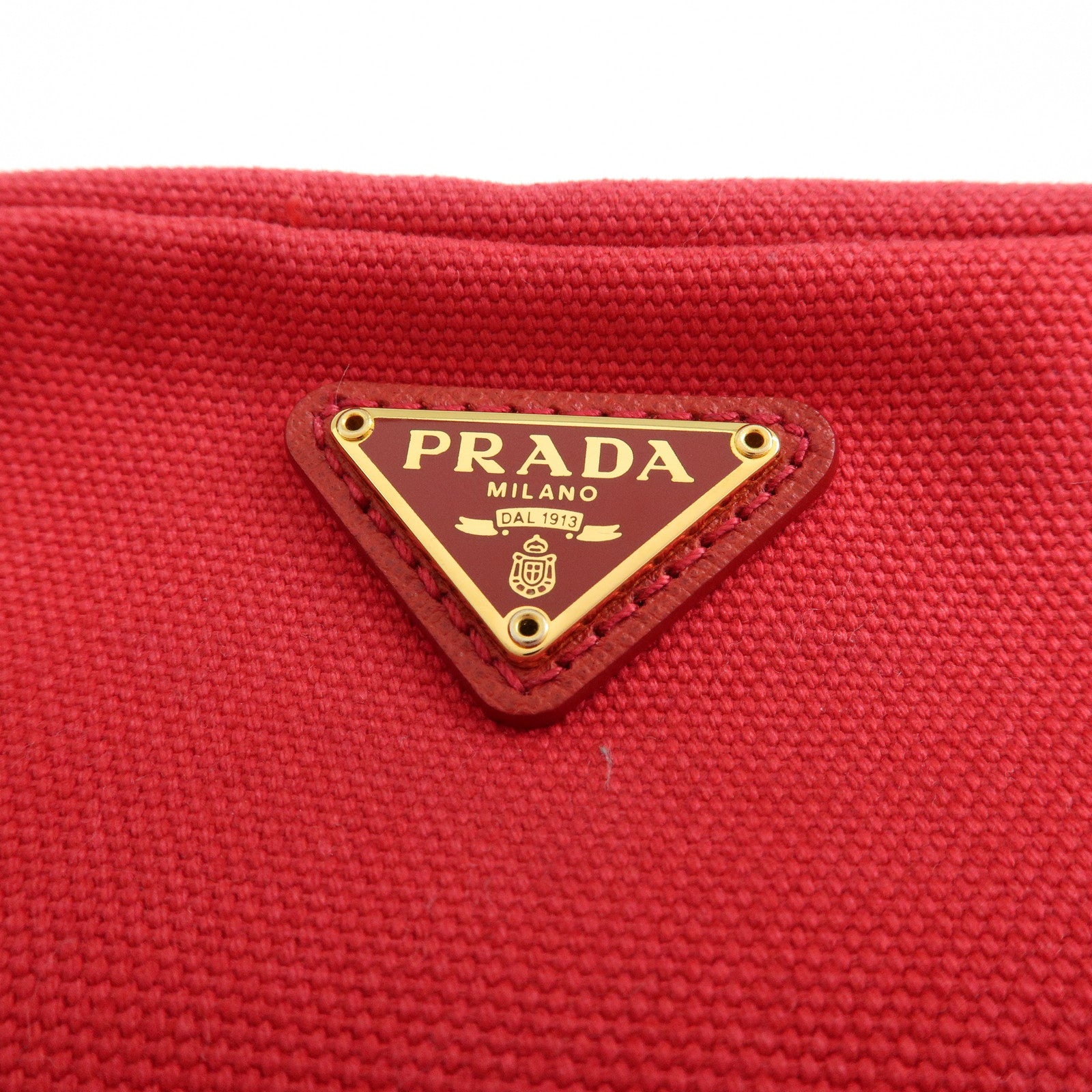PRADA Triangle Logo Canvas Saffiano Leather Pouch Red 1N0021