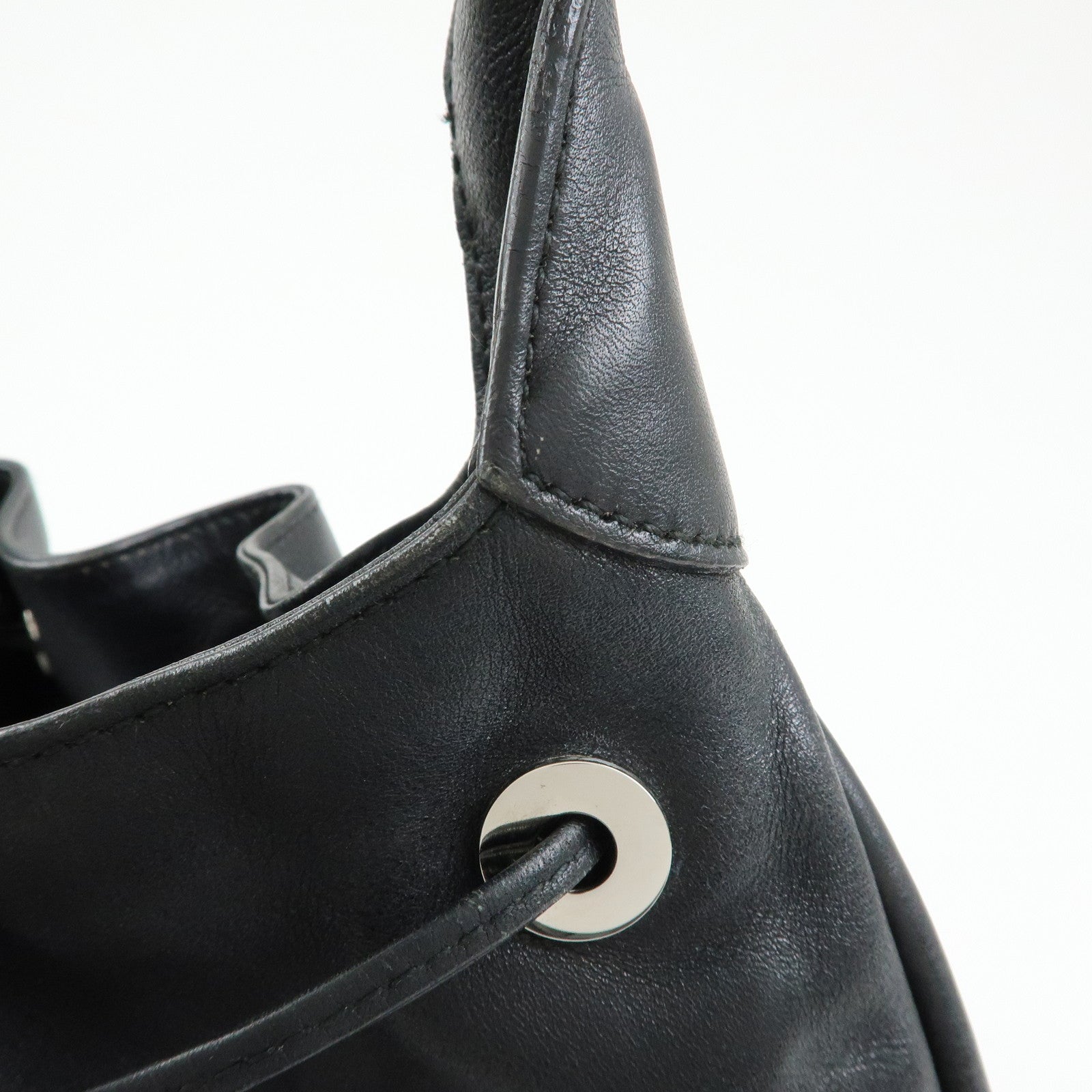 GUCCI Bamboo Leather Shoulder Bag Hand Bag Black 0014033