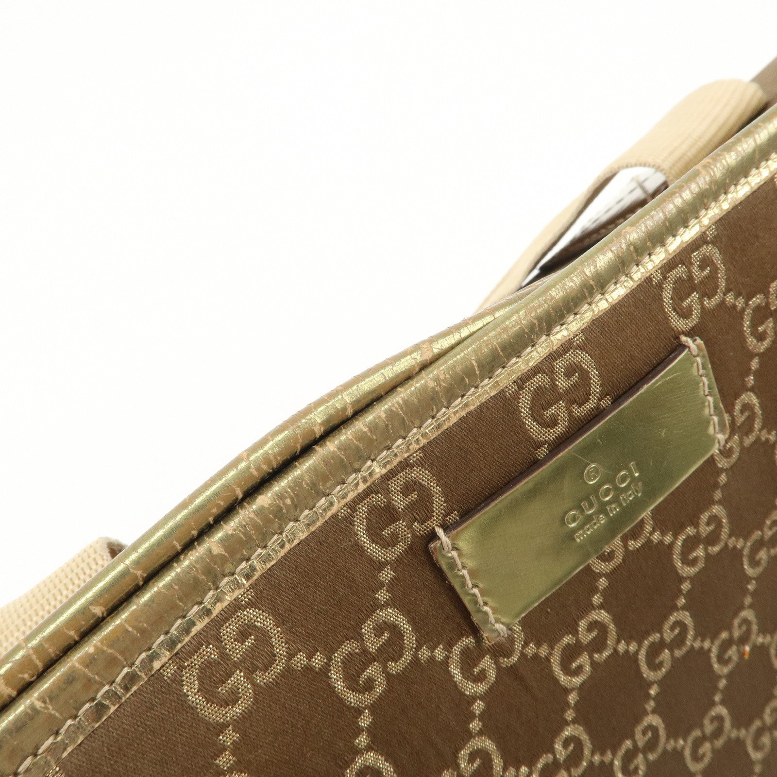 GUCCI Logo GG Canvas Leather Tote Bag Hand Bag Brown Gold 267474