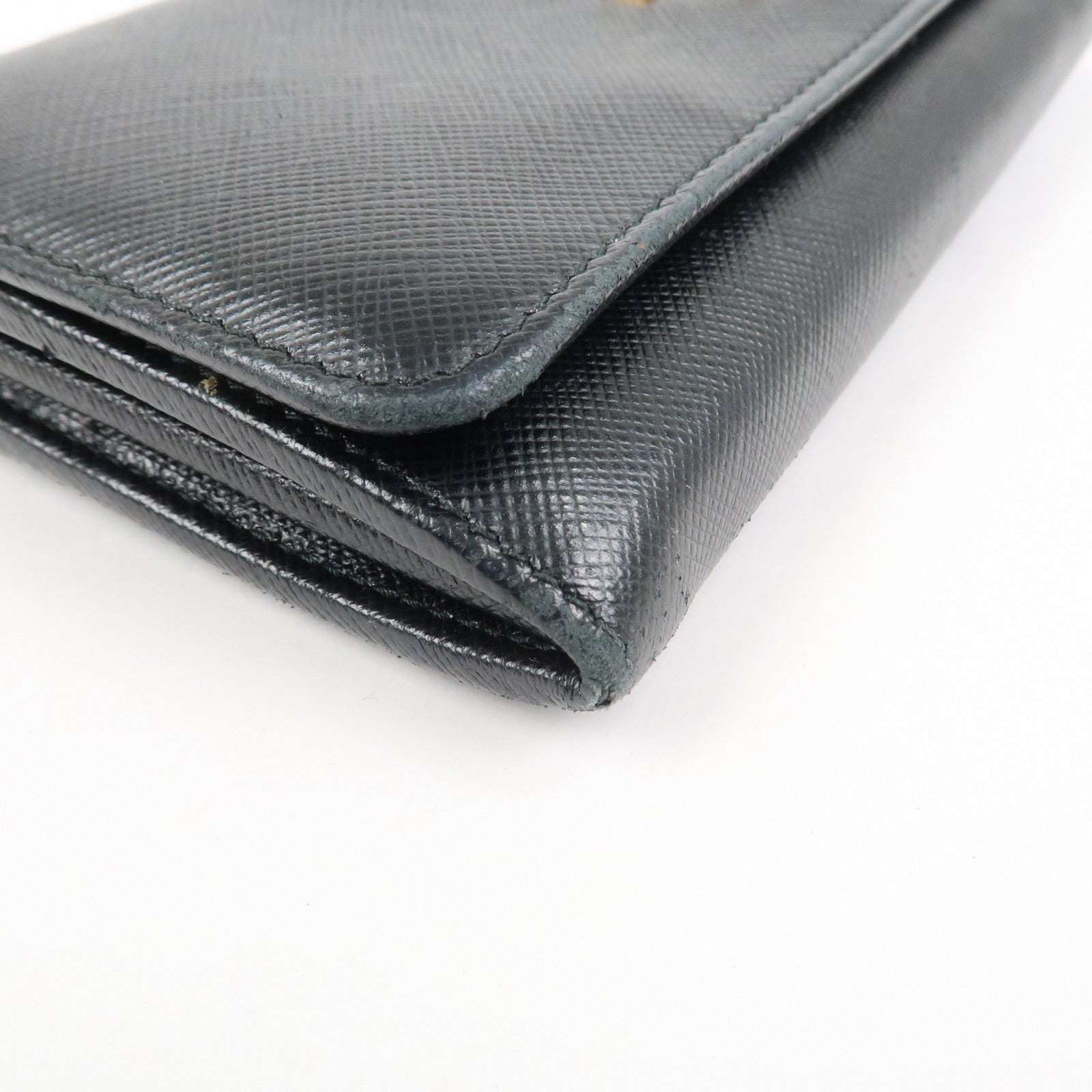 PRADA Logo Saffiano Leather Flap Bi-Fold Long Wallet Black 1MH132