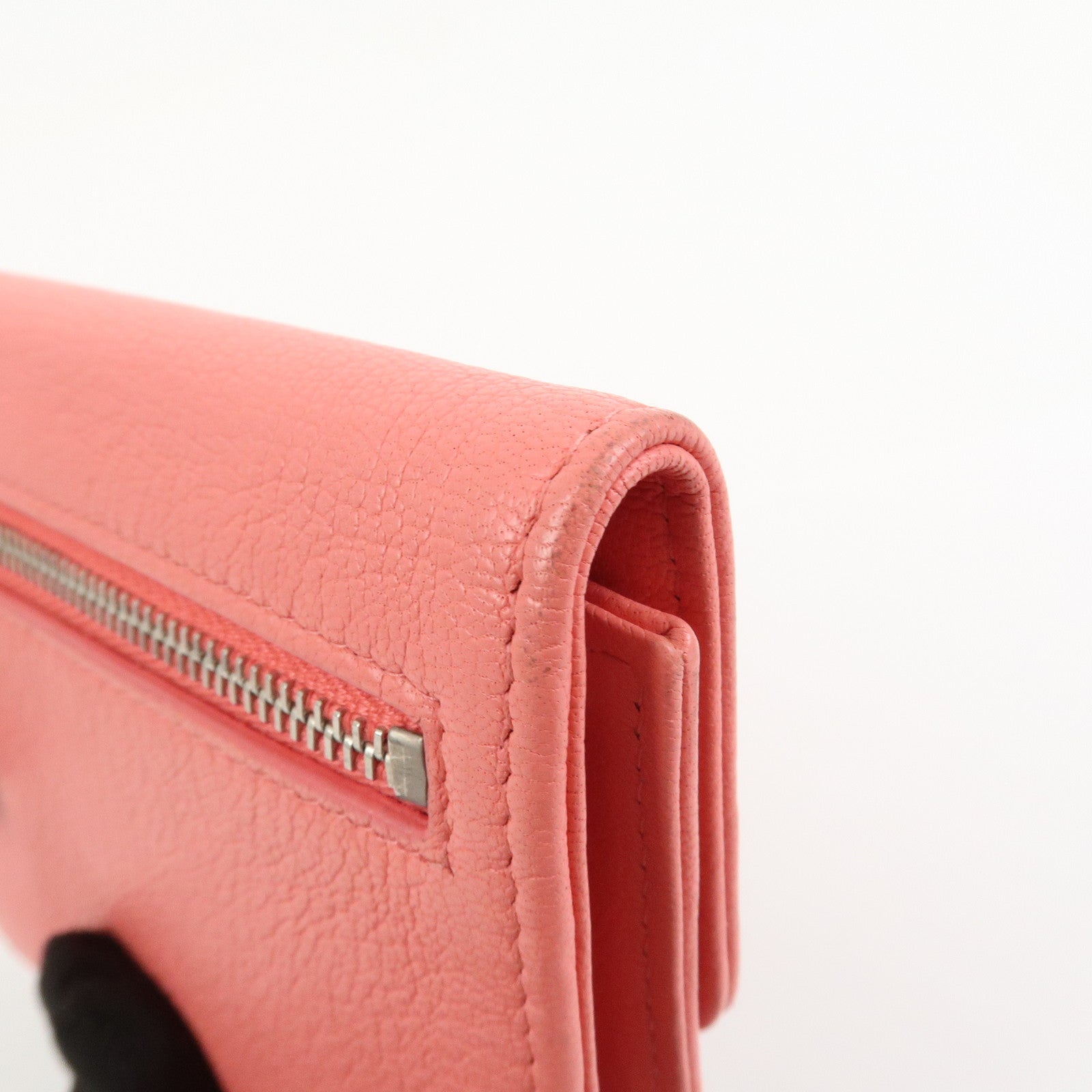 CHANEL COCO Mark Calf Leather Compact Wallet Clover Motif Pink
