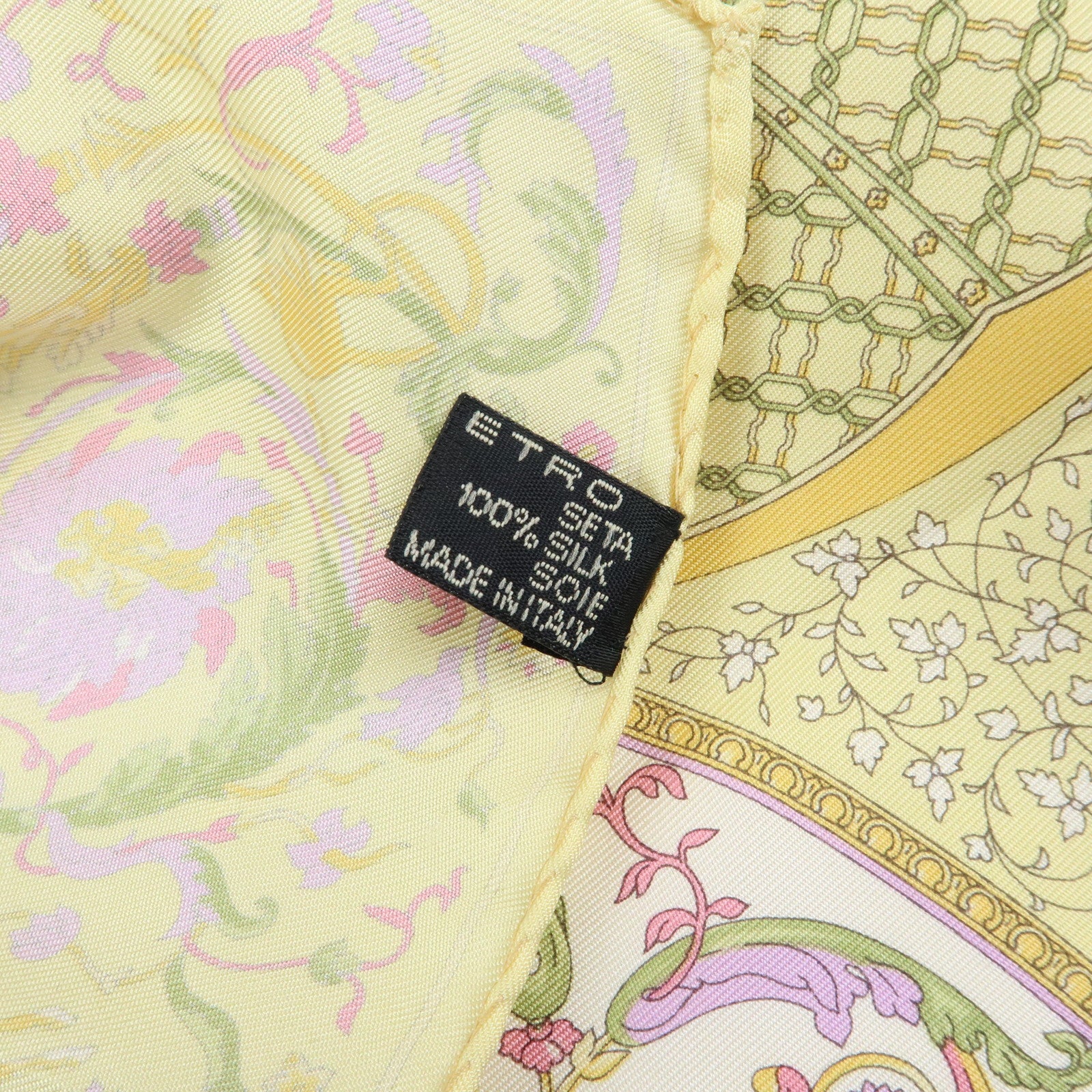 ETRO Set of 2 Silk Linen Scarf Peisley Flower Beige Yellow Blue