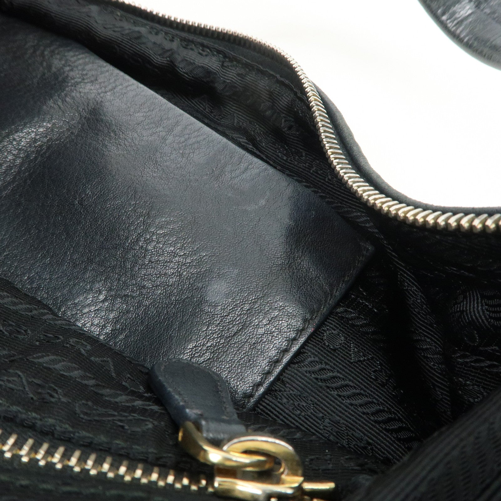 PRADA Triangle Logo Leather Nylon Shoulder Bag Black