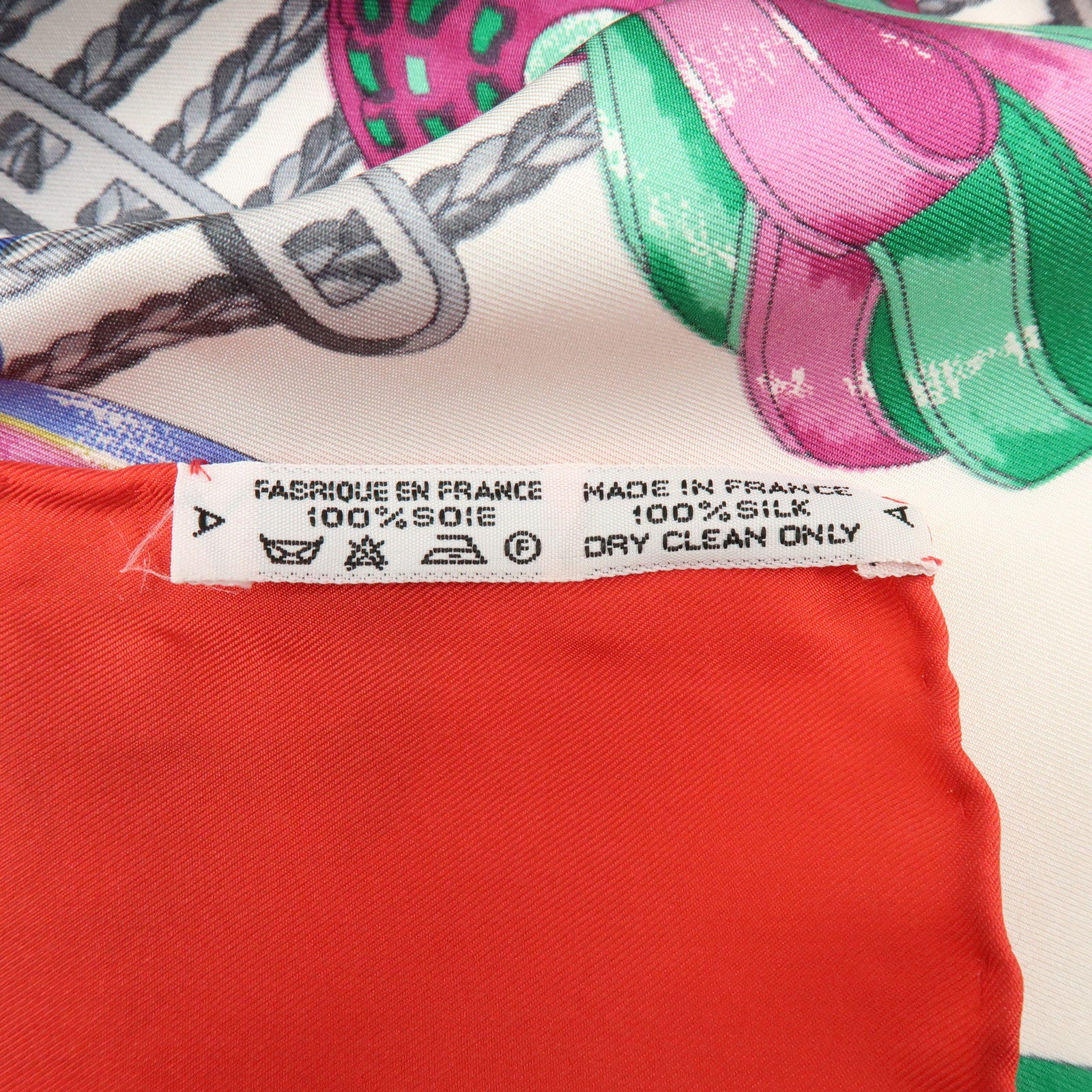 HERMES Carre 90 Silk 100% LES RUBANS DU CHEVAL Scarf White Red