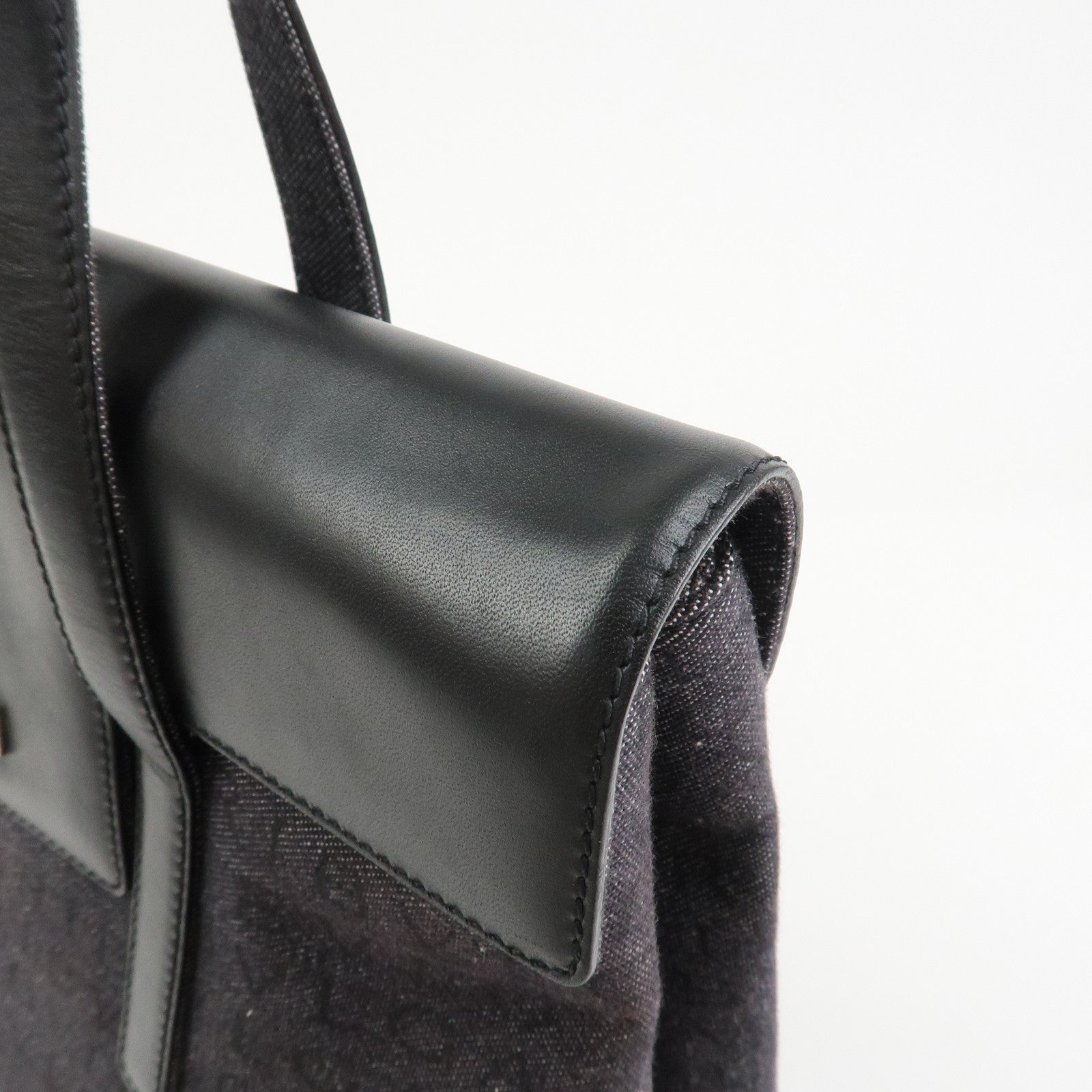 BVLGARI Logo Mania Canvas Leather Tote Bag Hand Bag Black