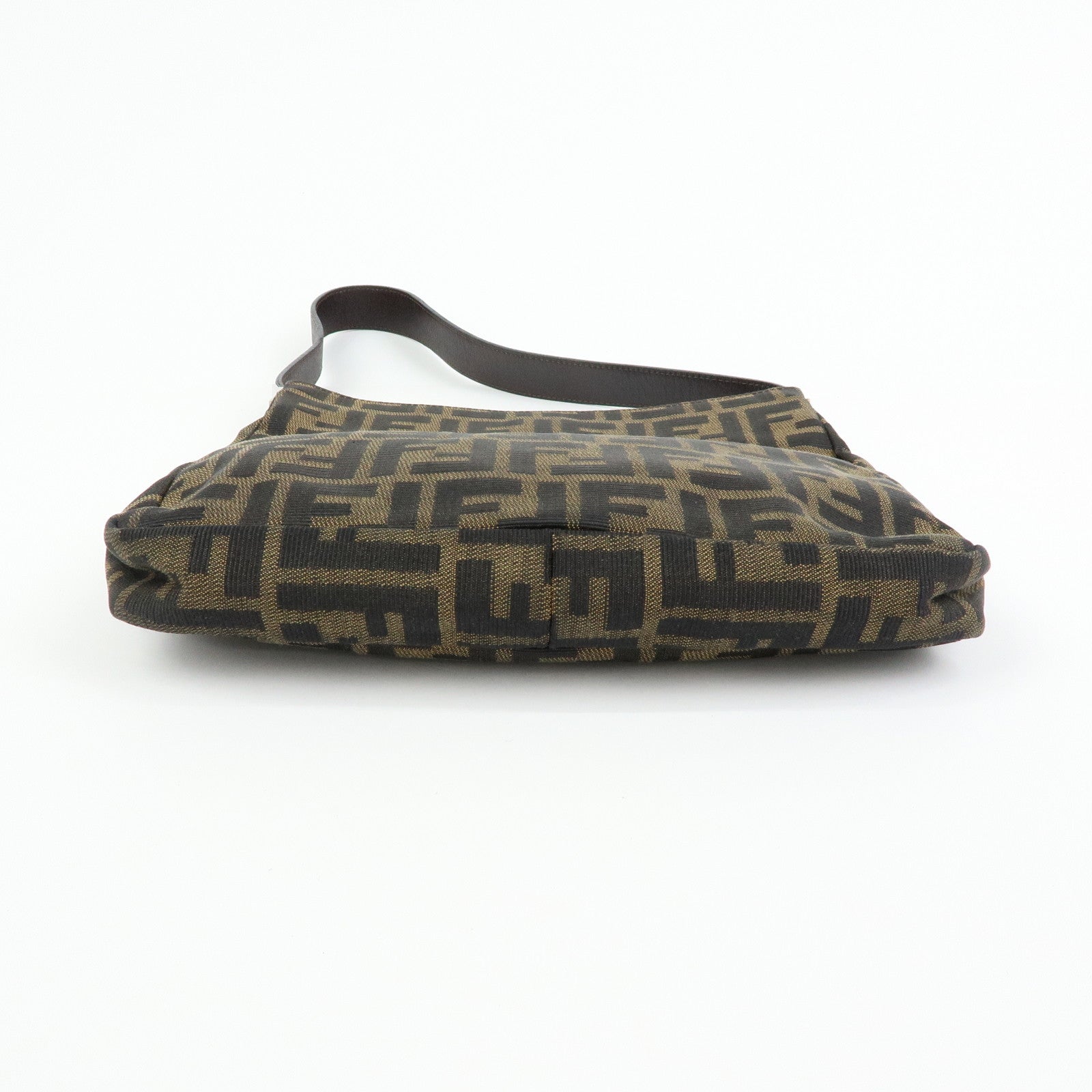 FENDI Zucca Canvas Leather Shoulder Bag Brown