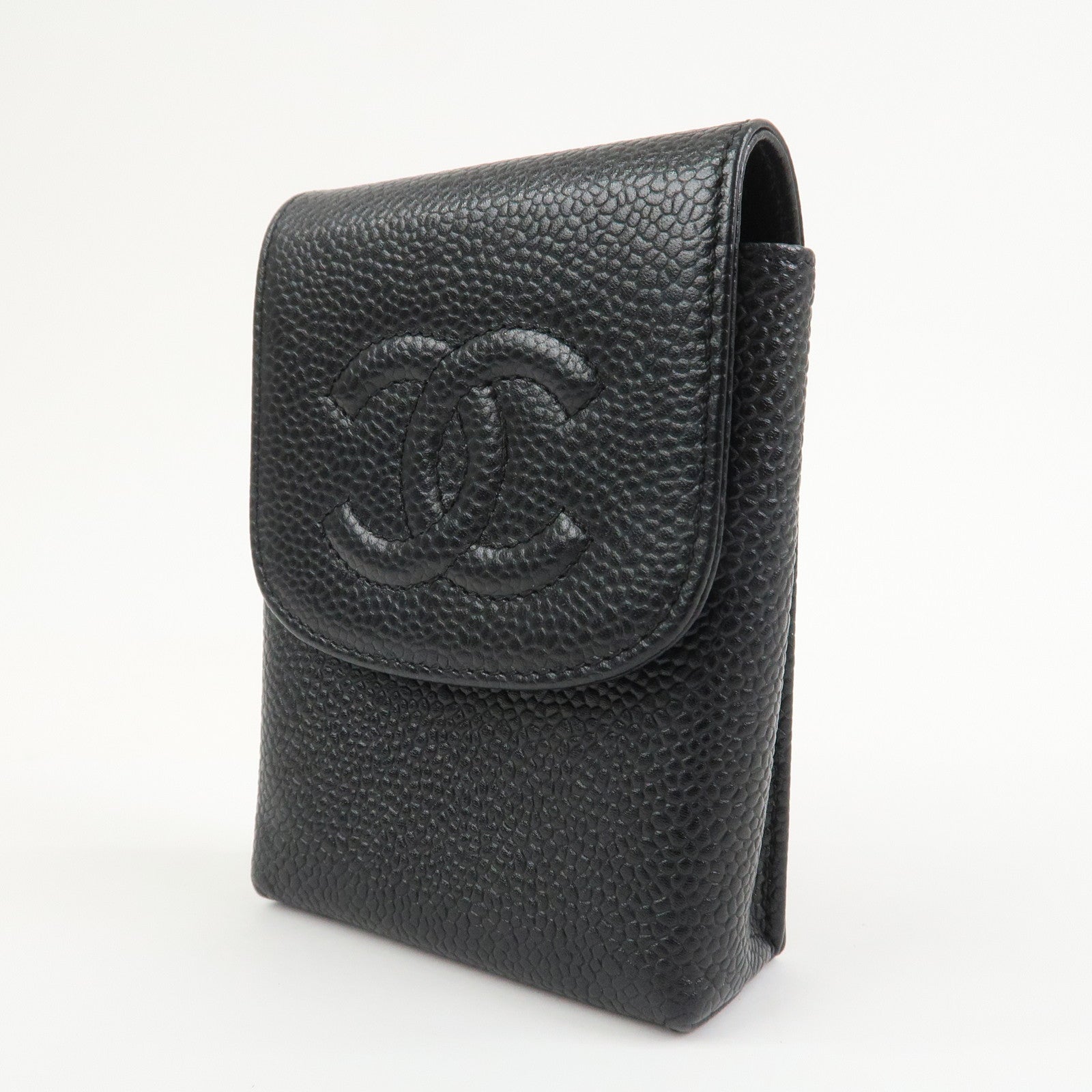 CHANEL COCO Mark Caviarskin Cigarette Case Black Noir A13511
