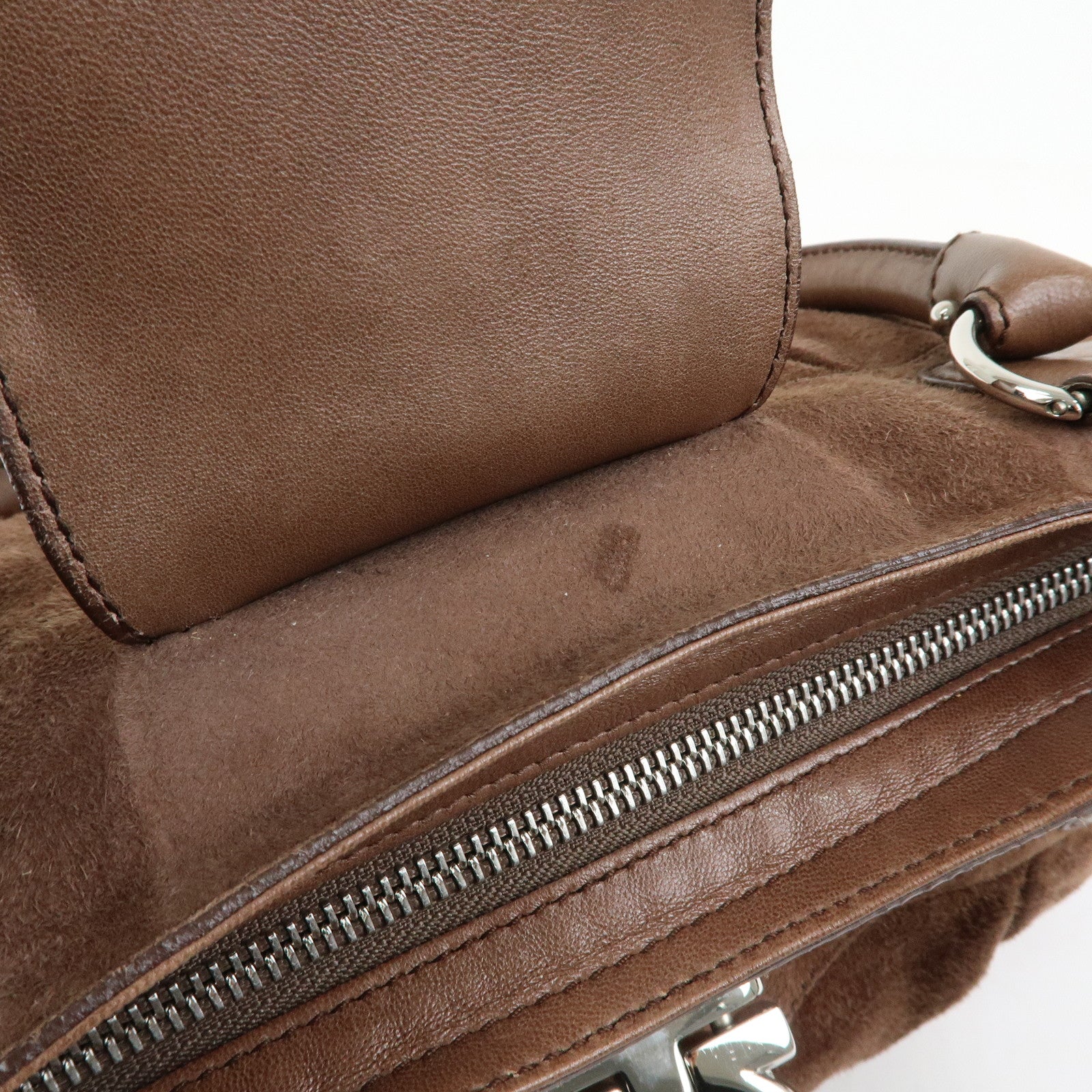 Ferragamo Gancini Suede Leather Shoulder Bag Hand Bag Brown