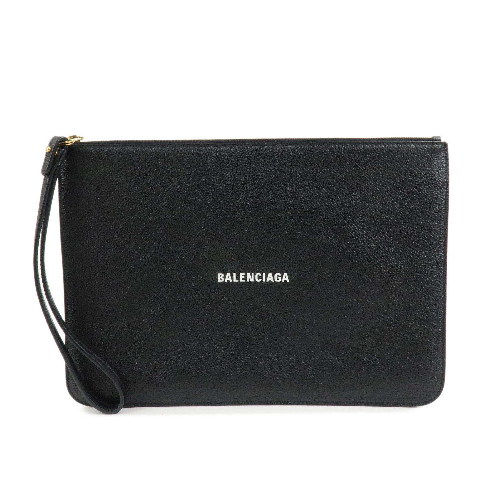 BALENCIAGA Everyday Leather Clutch Bag Flat Pouch Black 655605